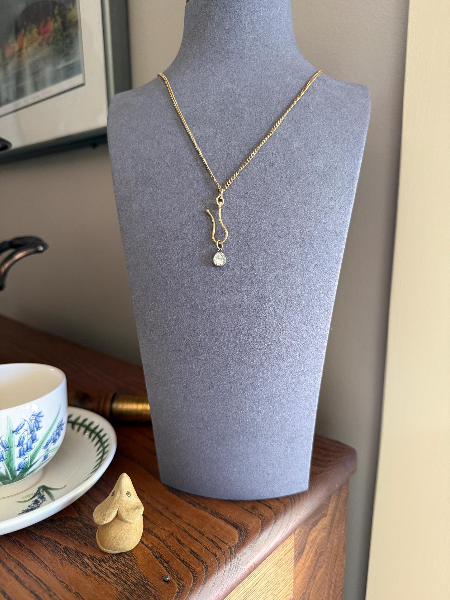 Antique Natural Chubby PEAR Rose Cut DIAMOND Faces up at 1.3 Carat Pendant Platinum Bezel Set Rare Dangle Drop Bracelet Necklace Charm