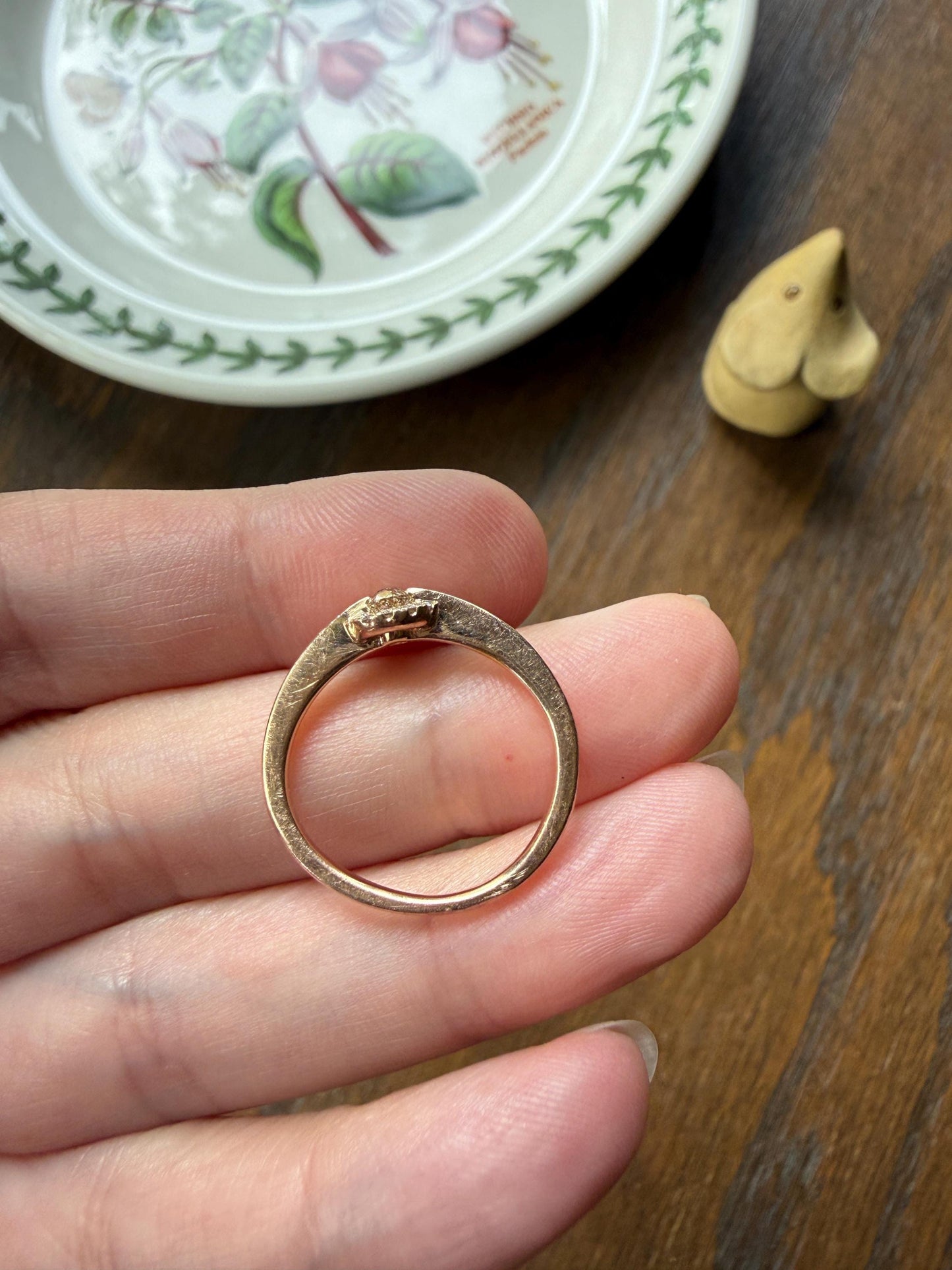 Vintage Uniquely Cut Diamond Ring with Halo Accents 14k Gold Geometric Minimalist Stacker
