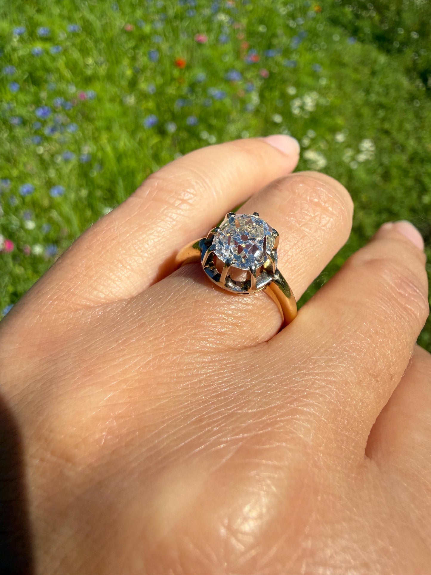 Original Antique Eye Clean 2.1 Carats Natural Old Mine Cut DiAMOND Solitaire Ring French 18k GOLD Engagement Art Deco 2.1Ctw