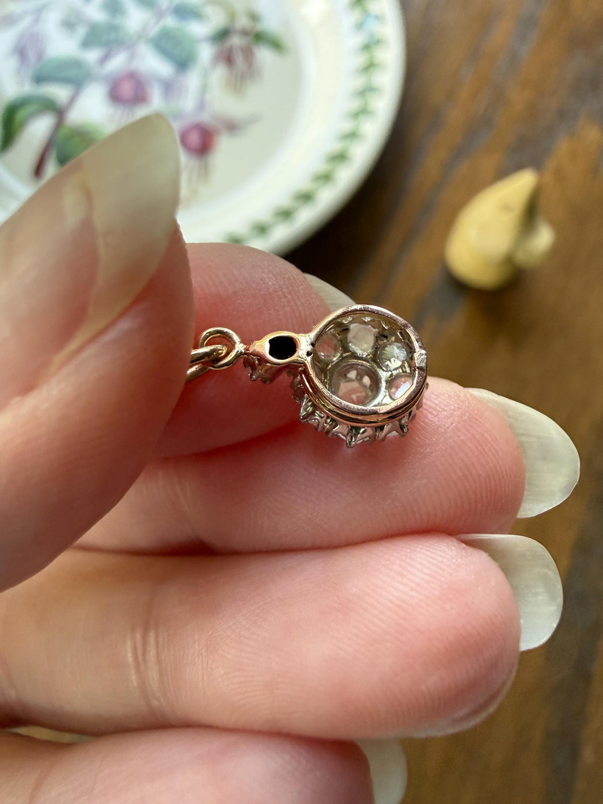 Daisy Cluster Pendant Dainty Natural Rose Cut DIAMOND Antique Victorian 18k Gold Platinum Pendant Necklace Bracelet Charm Floral