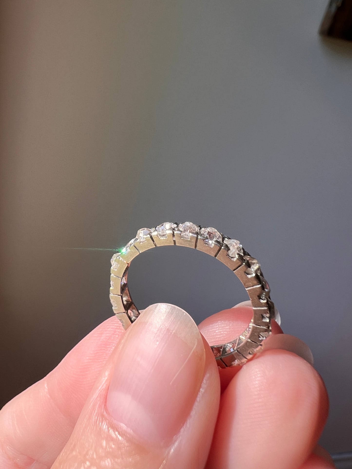 Chunky French Antique Art Deco 1.7 Carat Tall Square Old Mine Cut DIAMOND FuLL ETERNITY Band Ring 18k White GOLD