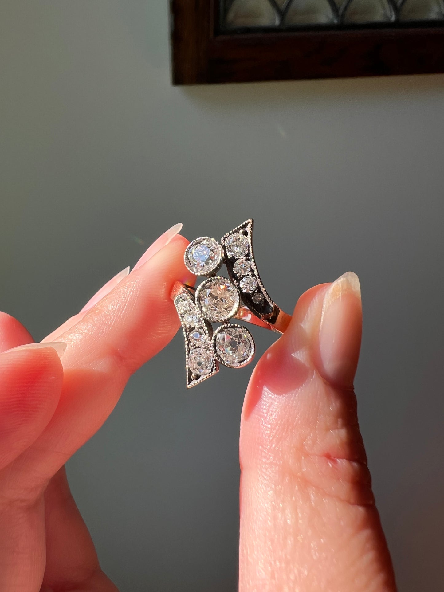BYPASS Antique 2.1 CARATS Old Mine Cut DIAMOND Chunky Ring 14k Gold & Silver
