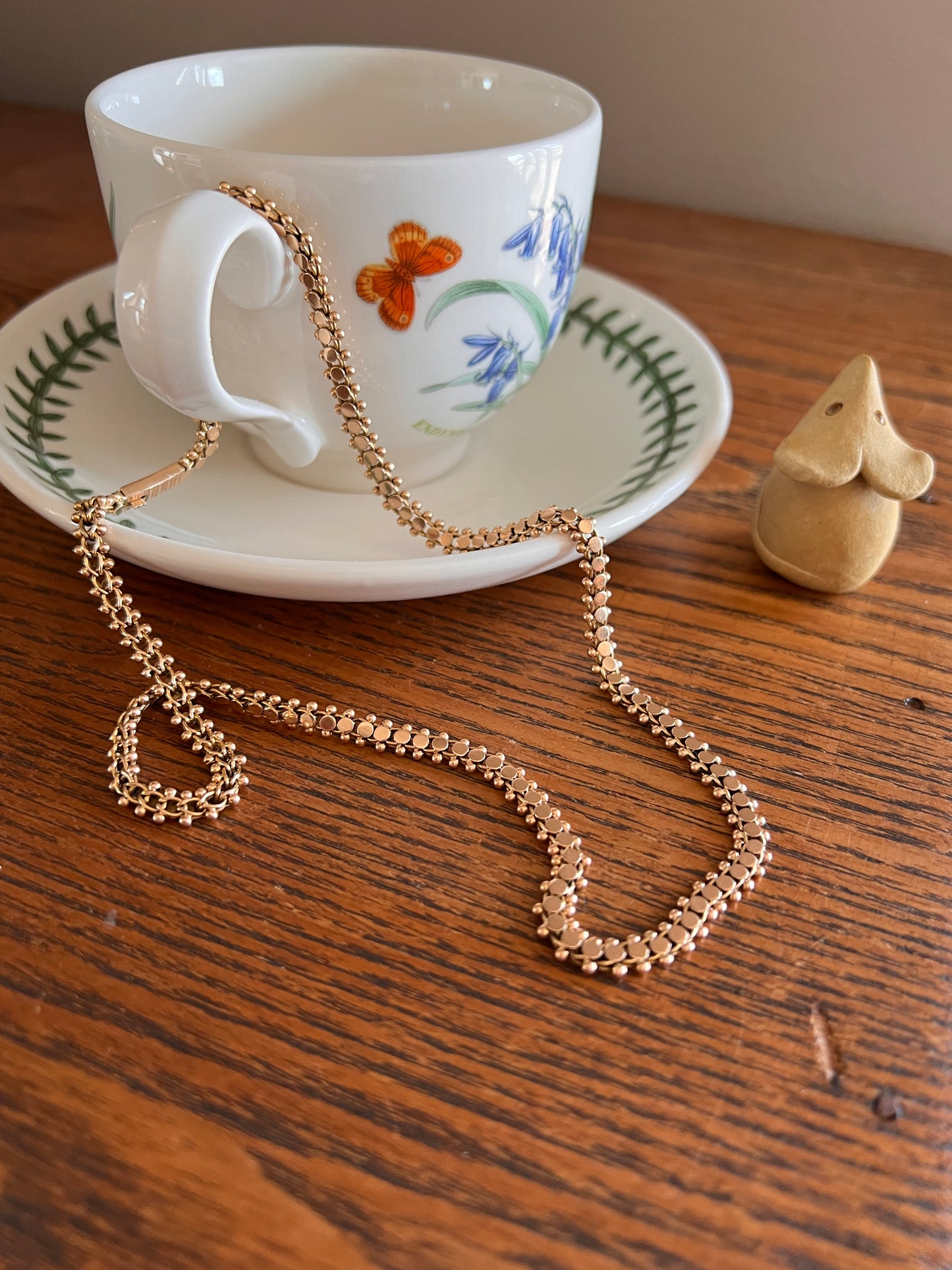 Ball RIVET Shimmering French Antique 13.1g 18k GOLD Solid Rosy Book Chain Necklace