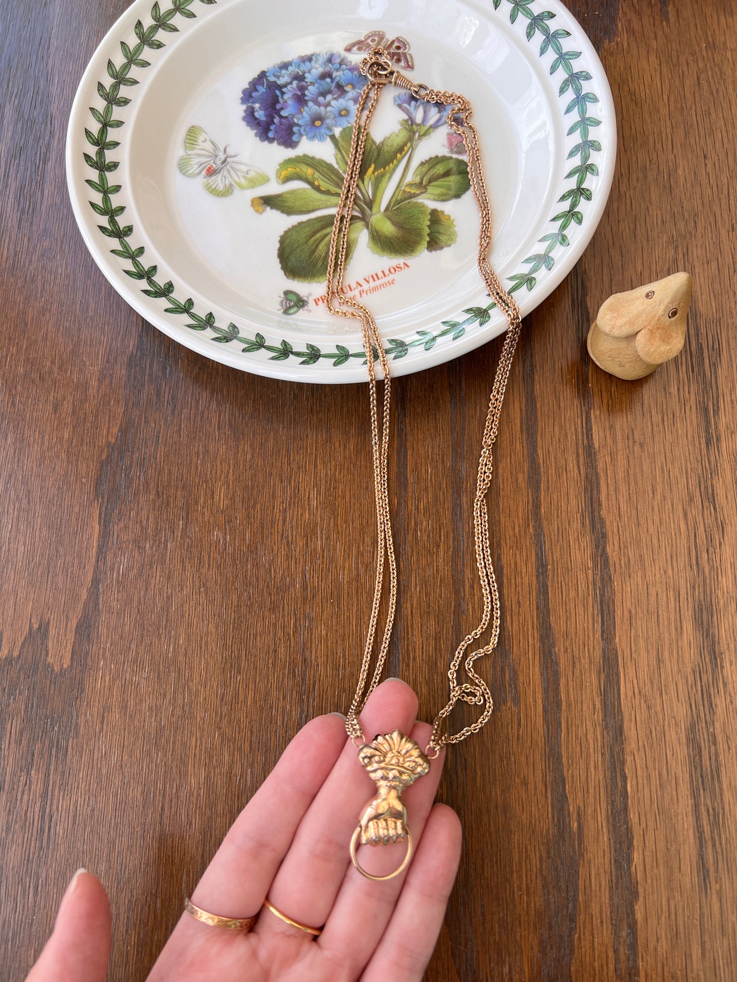 XL FIST French Antique VICTORIAN Necklace Double Chain with Swivel Loop Pendant Holder 25g 9k 14k Gold Figural