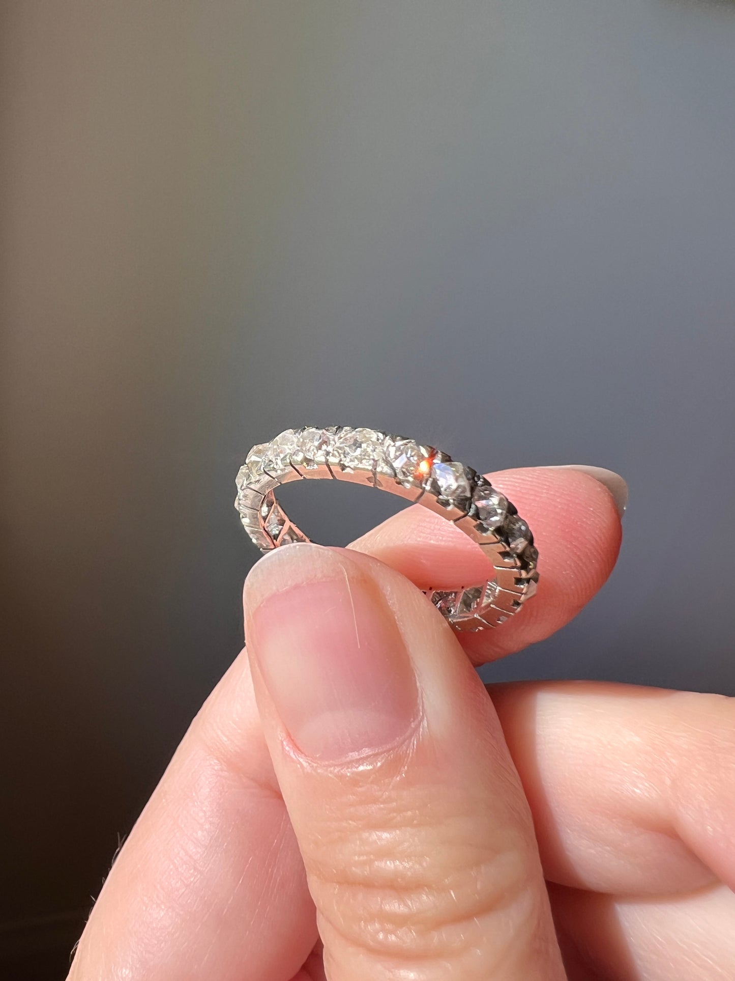 Chunky French Antique Art Deco 1.7 Carat Tall Square Old Mine Cut DIAMOND FuLL ETERNITY Band Ring 18k White GOLD
