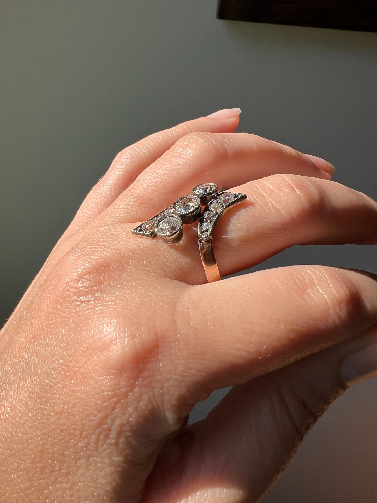 BYPASS Antique 2.1 CARATS Old Mine Cut DIAMOND Chunky Ring 14k Gold & Silver