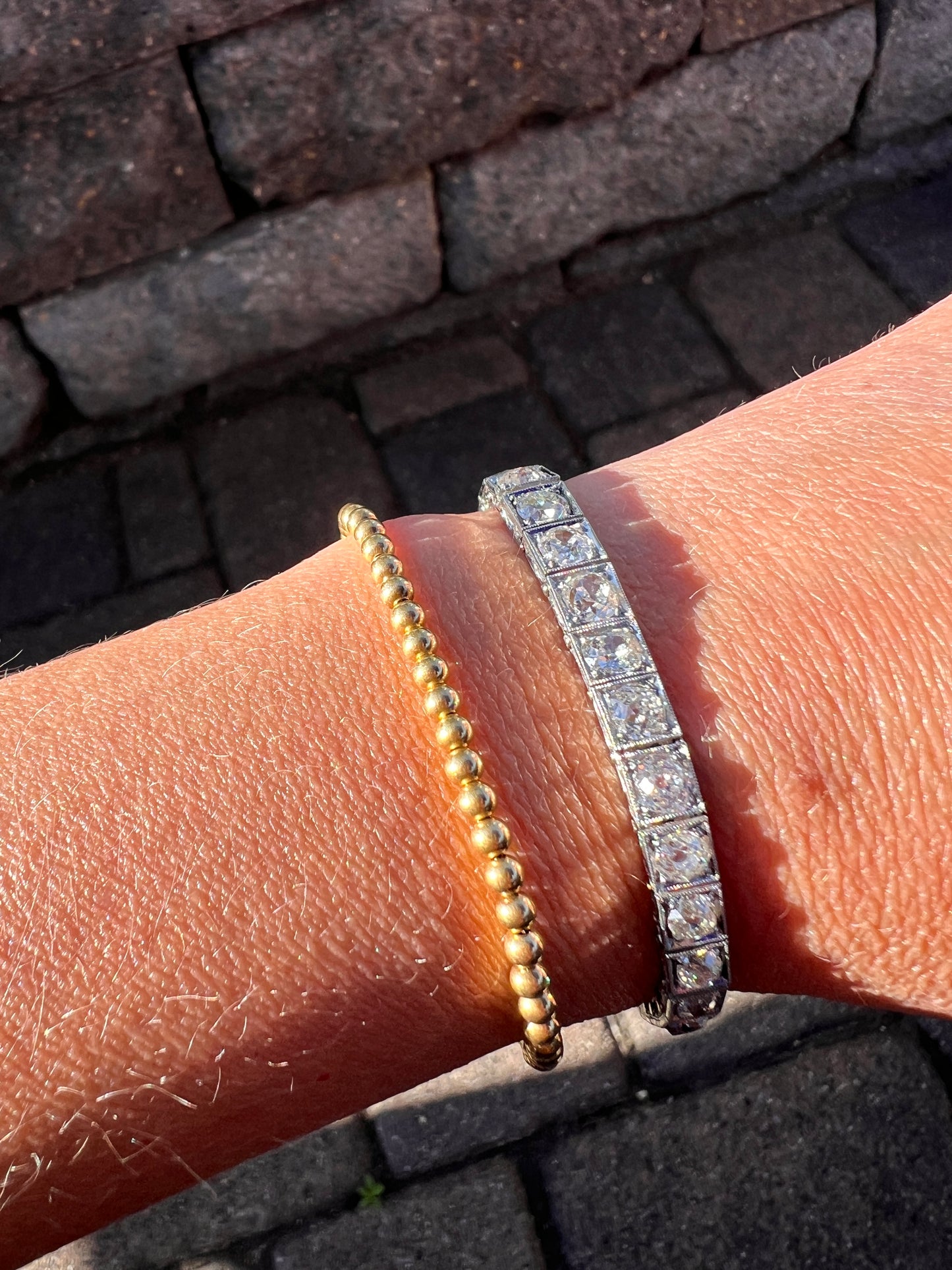 Antique 8 CARATS 32 Old Mine Cut DIAMOND Tennis Line Bracelet PLATINUM French Edwardian