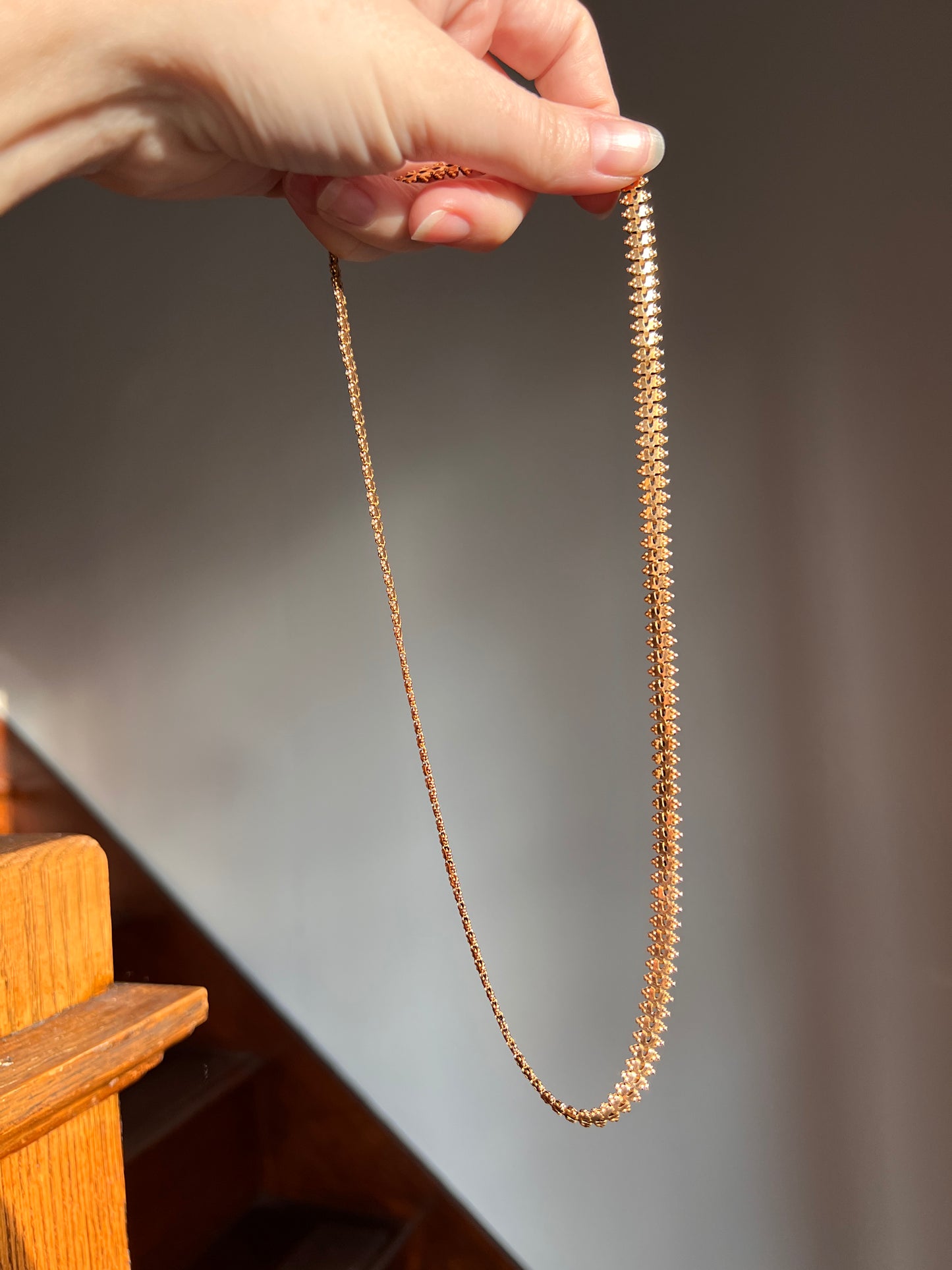 Ball RIVET Shimmering French Antique 13g 18k GOLD Solid Rosy Book Chain Necklace Wide 19.5"