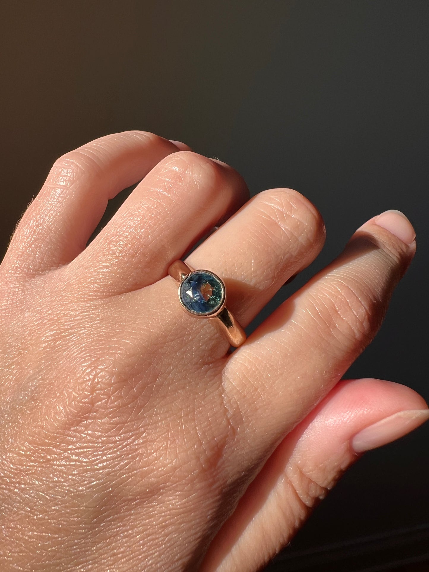 50/50 GREEN Half BLUE Natural Old Cut Sapphire Victorian Ring