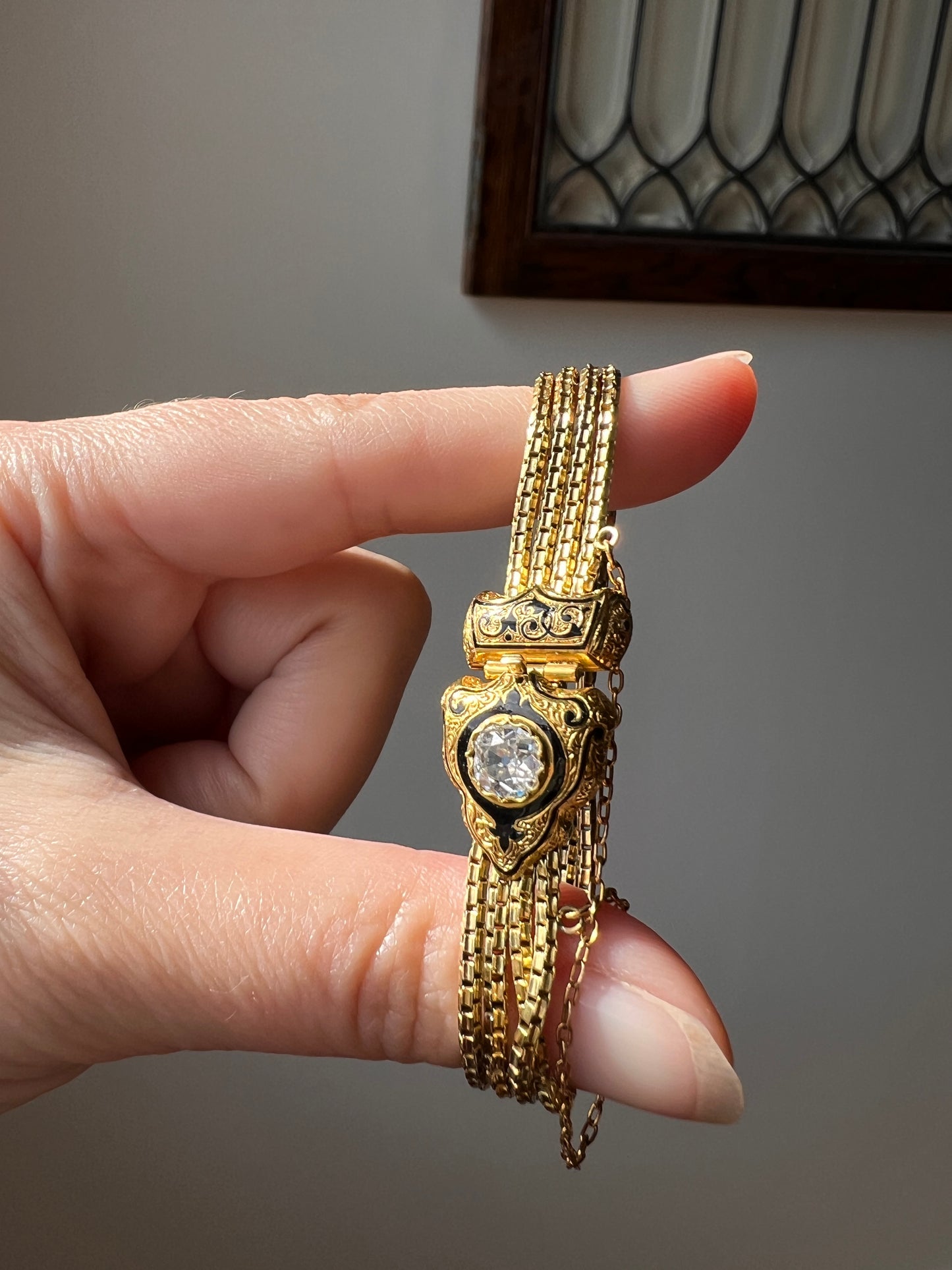 Rare VICTORIAN Antique French .75 Carat Old Mine Cut DIAMOND Bracelet in Box