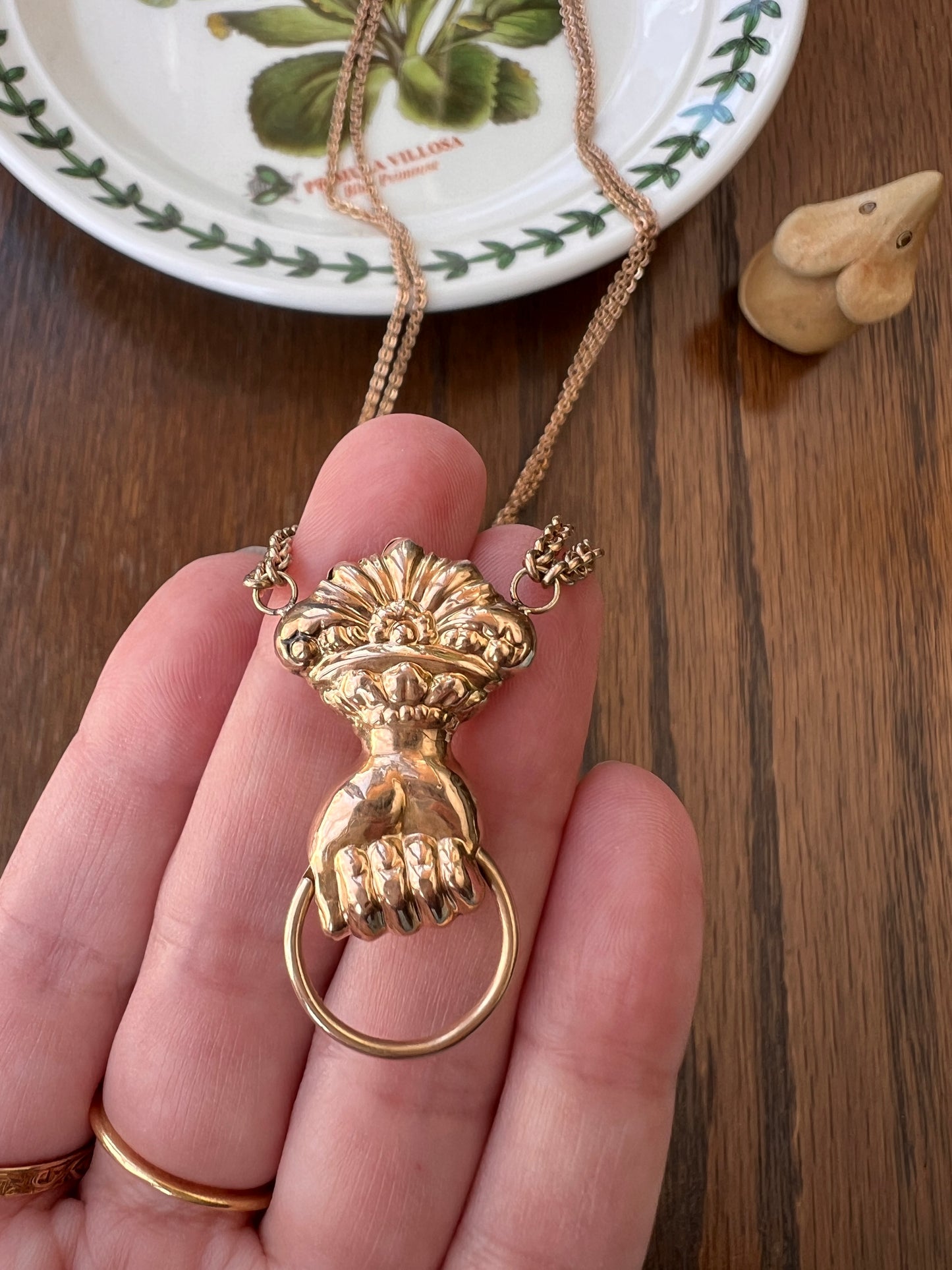 XL FIST French Antique VICTORIAN Necklace Double Chain with Swivel Loop Pendant Holder 25g 9k 14k Gold Figural
