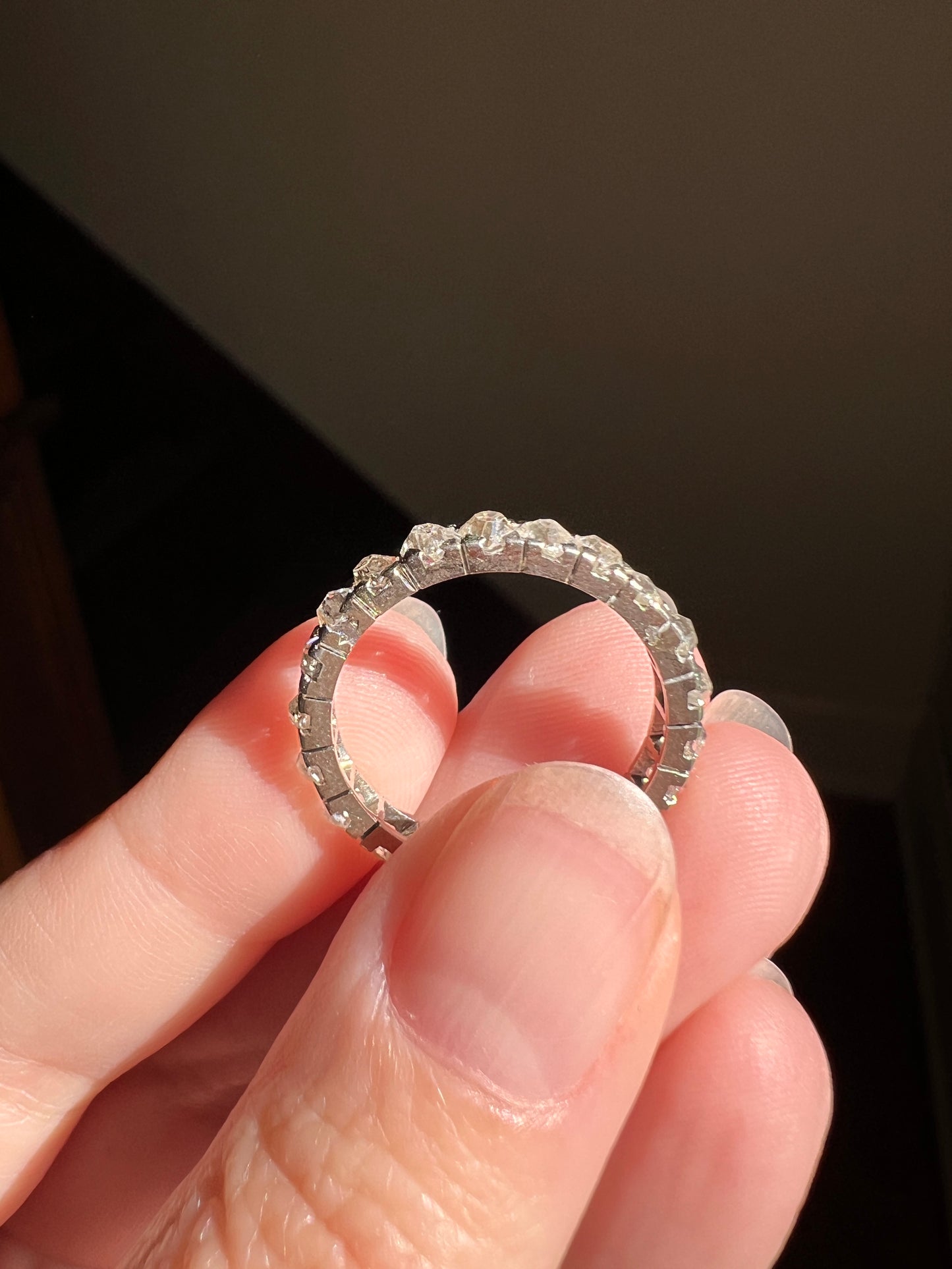 Chunky French Antique Art Deco 1.7 Carat Tall Square Old Mine Cut DIAMOND FuLL ETERNITY Band Ring 18k White GOLD