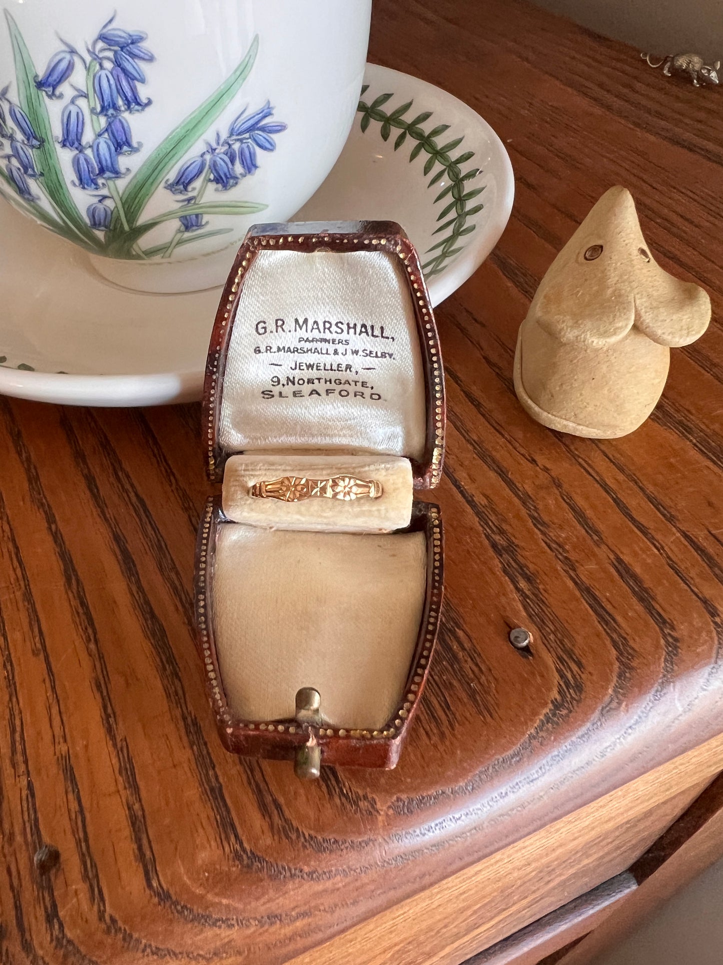 FLORAL Double Toi et Moi Flower Band 14k Gold Antique Ring Victorian Stacker