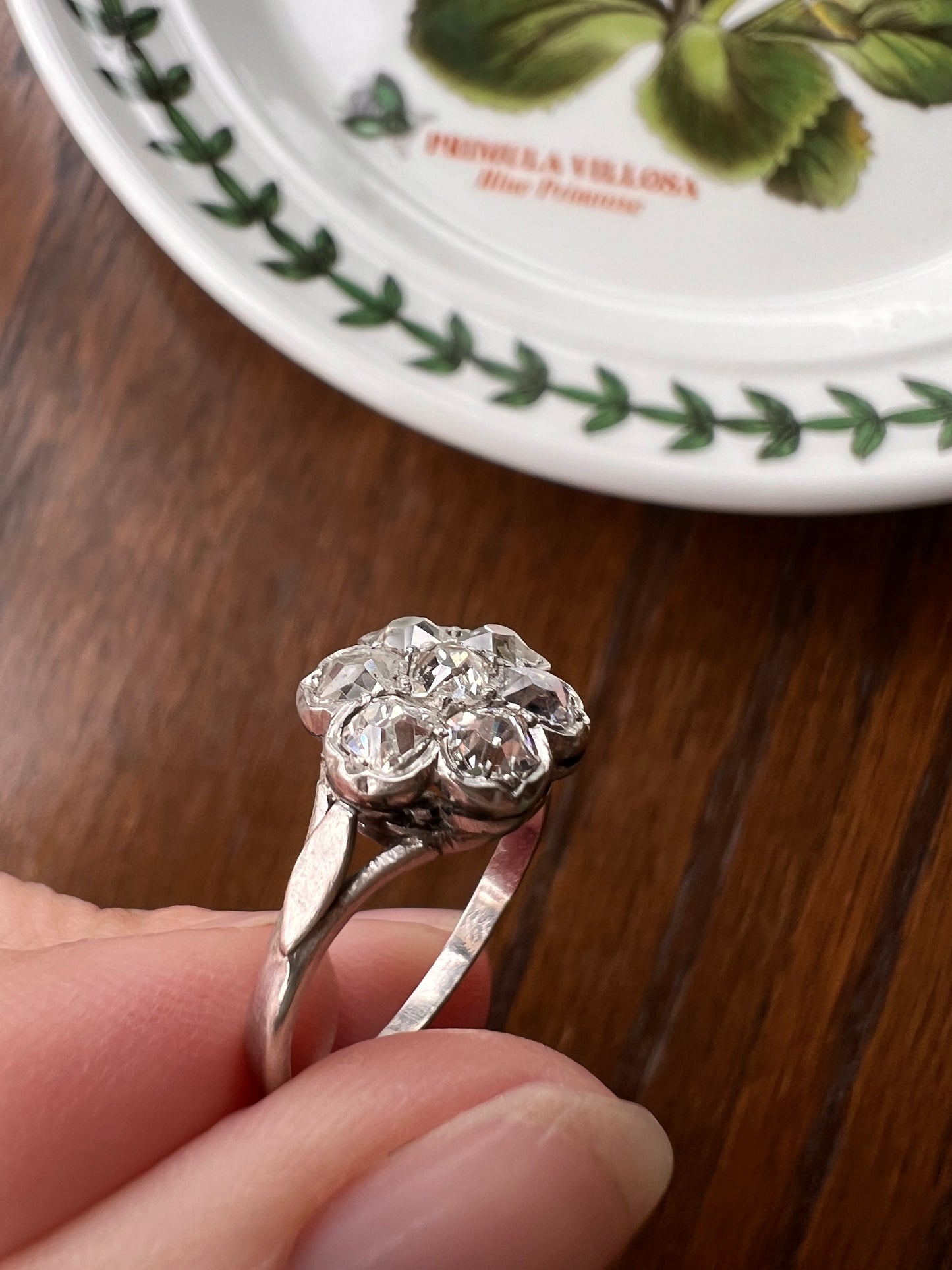 Old Mine Cut DIAMOND 1.2 Carat Daisy Cluster Ring PLATINUM French Antique Seven Stone