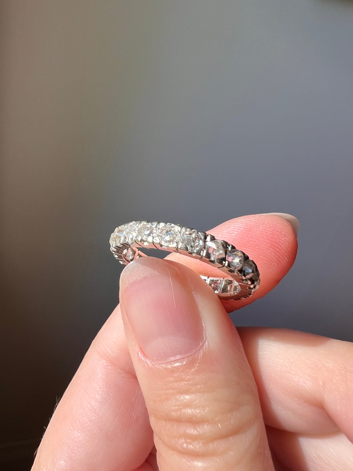 Chunky French Antique Art Deco 1.7 Carat Tall Square Old Mine Cut DIAMOND FuLL ETERNITY Band Ring 18k White GOLD