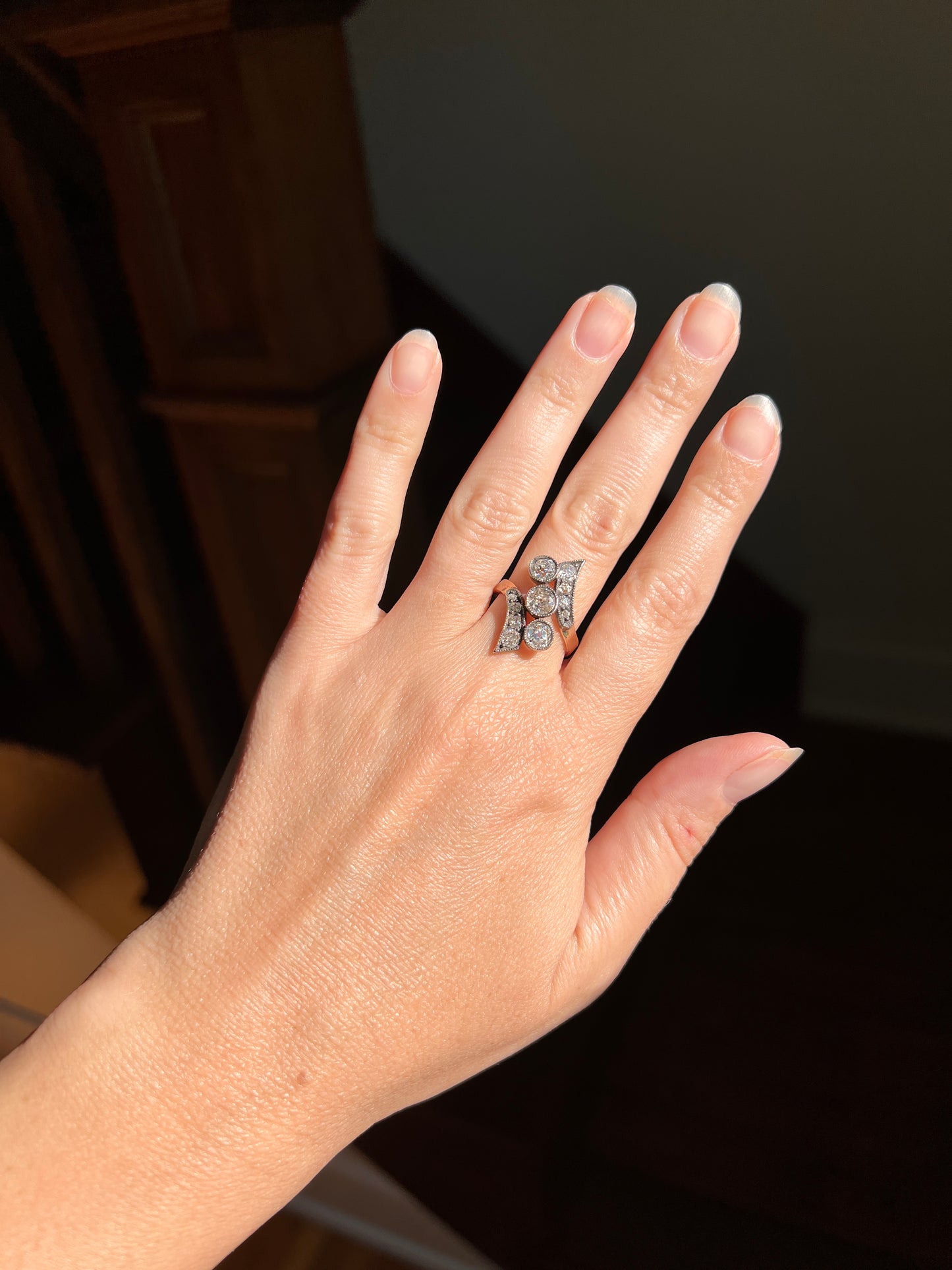 BYPASS Antique 2.1 CARATS Old Mine Cut DIAMOND Chunky Ring 14k Gold & Silver