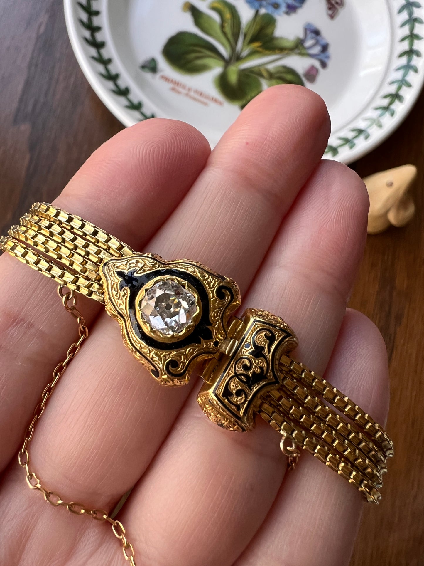 Rare VICTORIAN Antique French .75 Carat Old Mine Cut DIAMOND Bracelet in Box