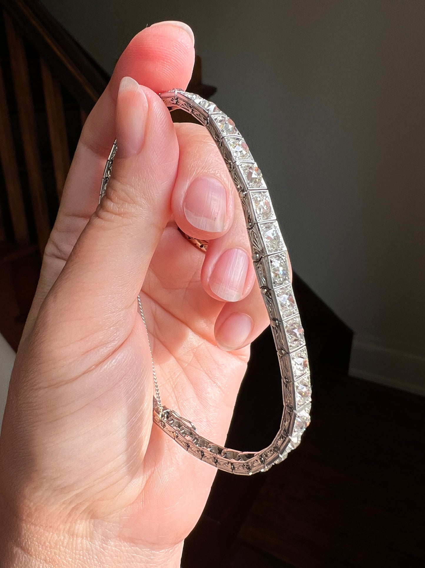 Antique 8 CARATS 32 Old Mine Cut DIAMOND Tennis Line Bracelet PLATINUM French Edwardian