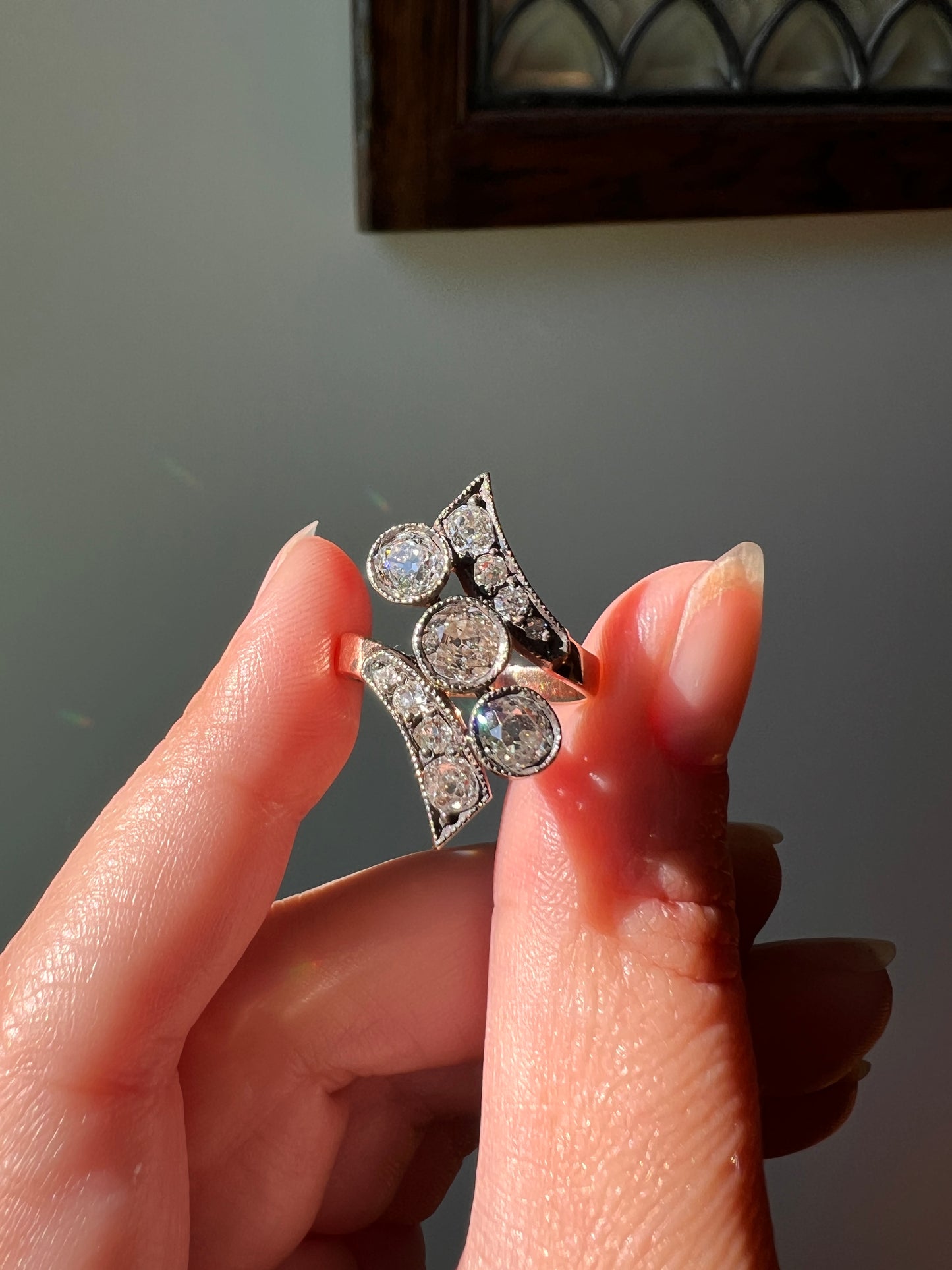 BYPASS Antique 2.1 CARATS Old Mine Cut DIAMOND Chunky Ring 14k Gold & Silver