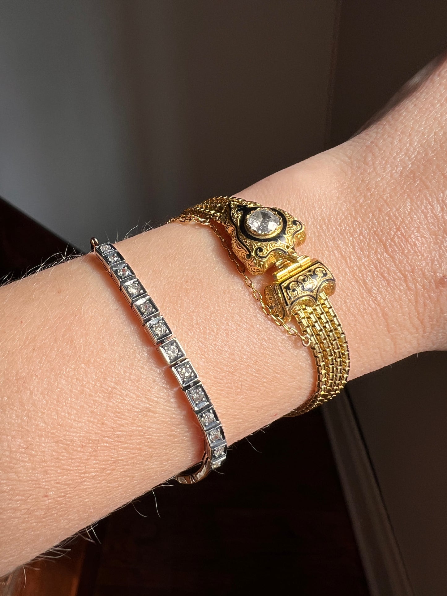 Rare VICTORIAN Antique French .75 Carat Old Mine Cut DIAMOND Bracelet in Box