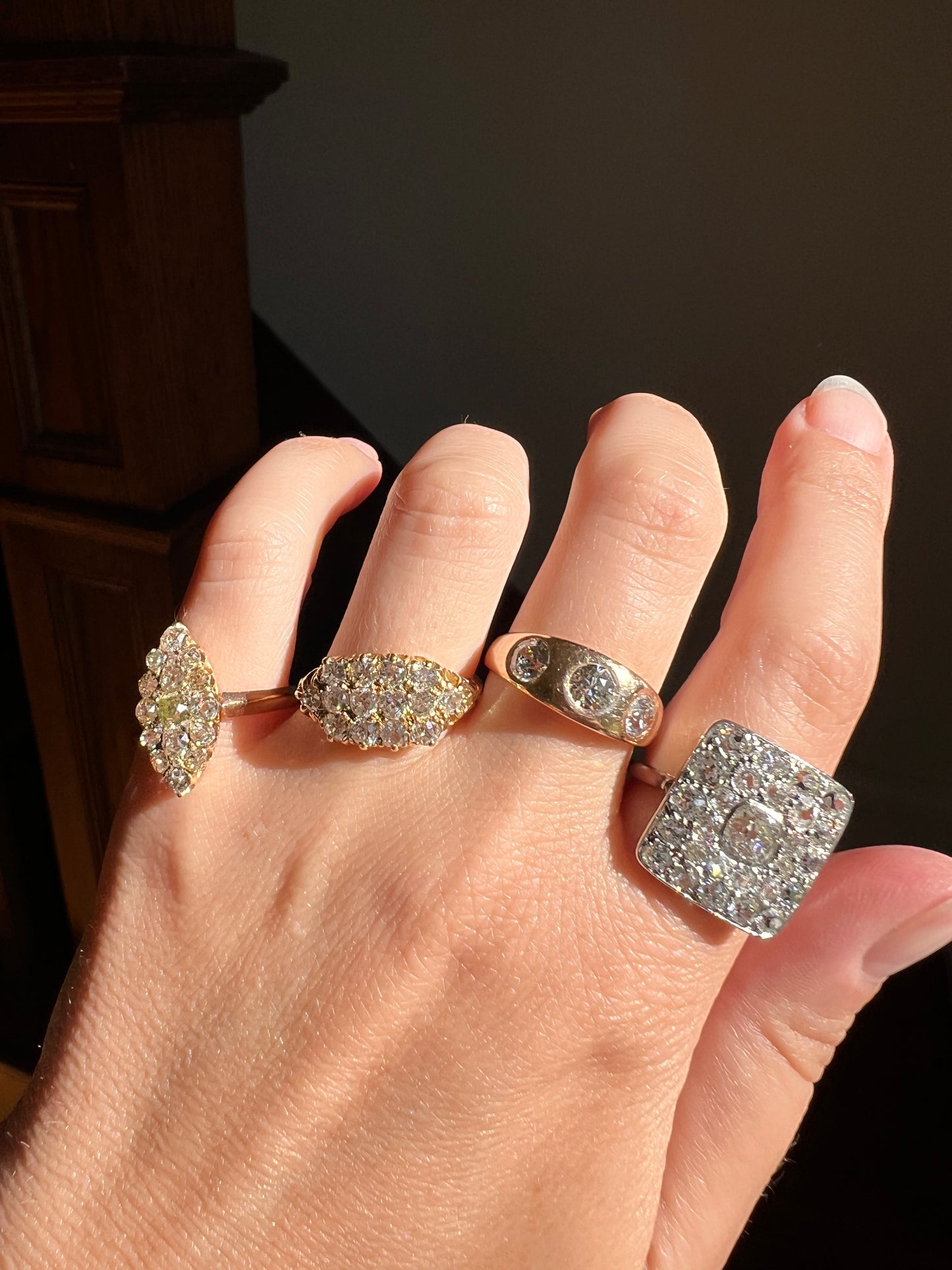 Victorian Antique 1.4 Carat Old Mine Cut DIAMOND Cobblestone GRID Cluster Ring 18k Gold Ring