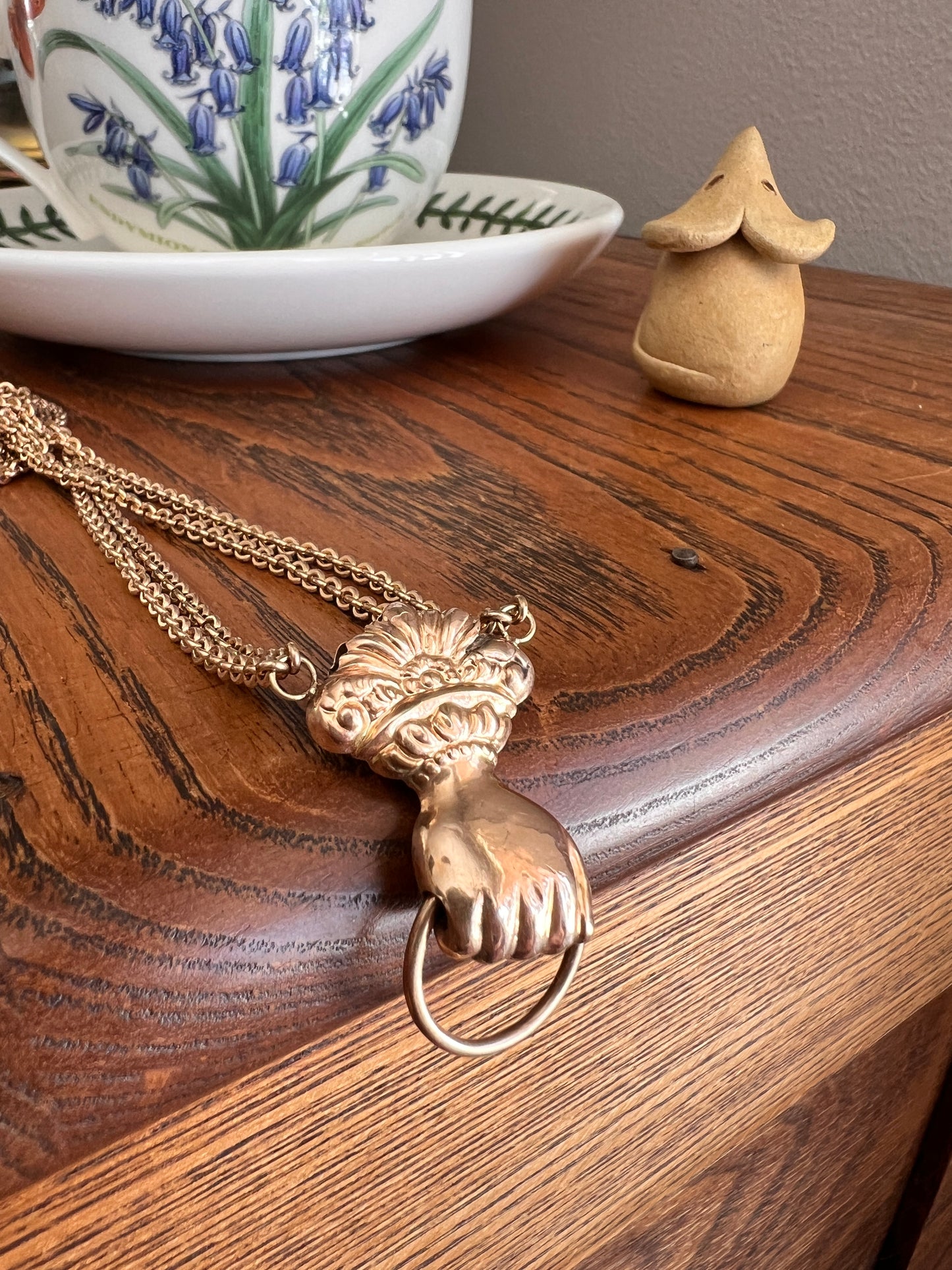 XL FIST French Antique VICTORIAN Necklace Double Chain with Swivel Loop Pendant Holder 25g 9k 14k Gold Figural