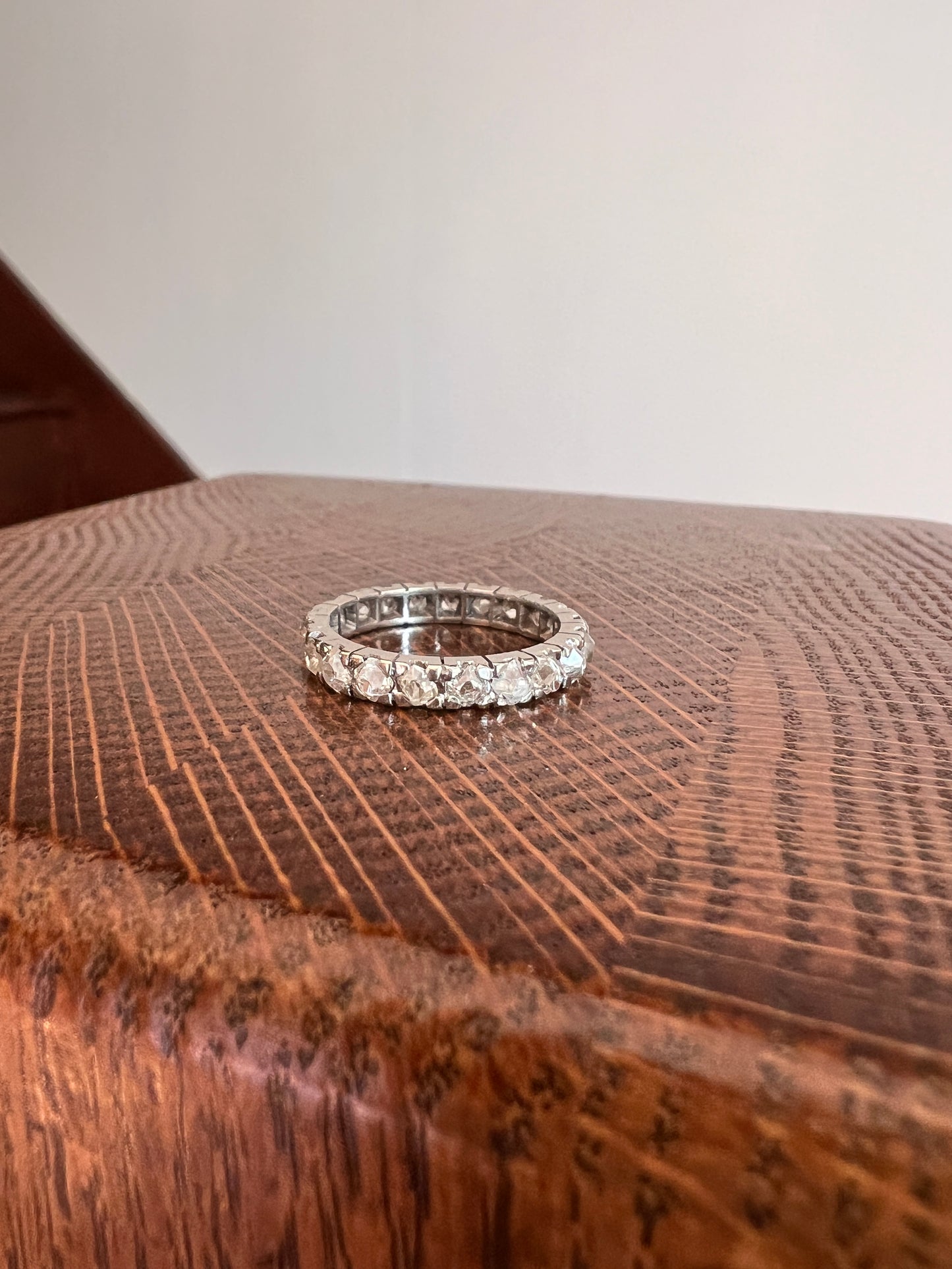 Chunky French Antique Art Deco 1.7 Carat Tall Square Old Mine Cut DIAMOND FuLL ETERNITY Band Ring 18k White GOLD