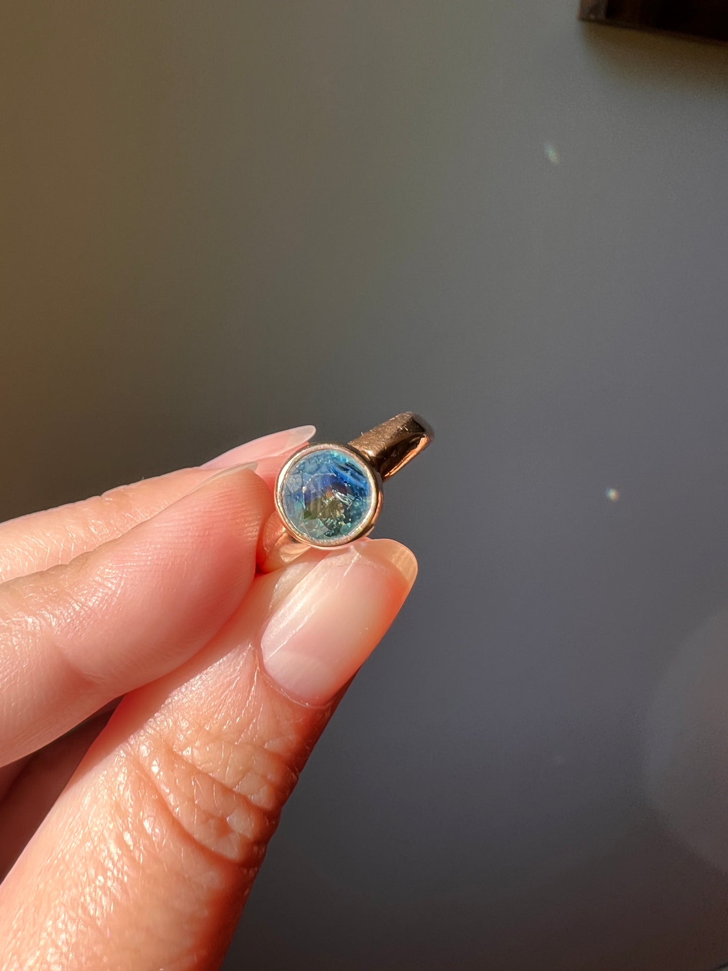 50/50 GREEN Half BLUE Natural Old Cut Sapphire Victorian Ring