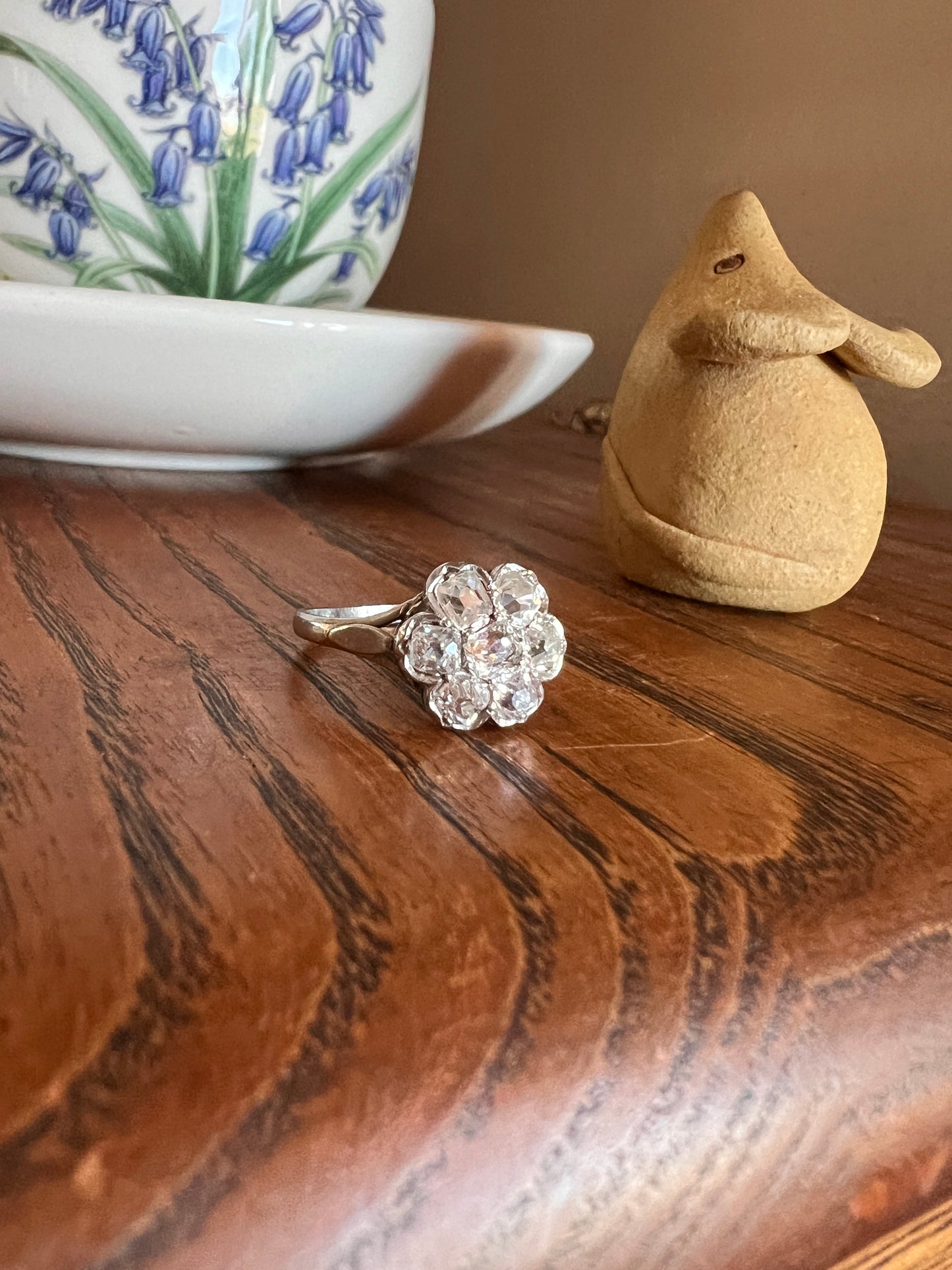 Old Mine Cut DIAMOND 1.2 Carat Daisy Cluster Ring PLATINUM French Antique Seven Stone