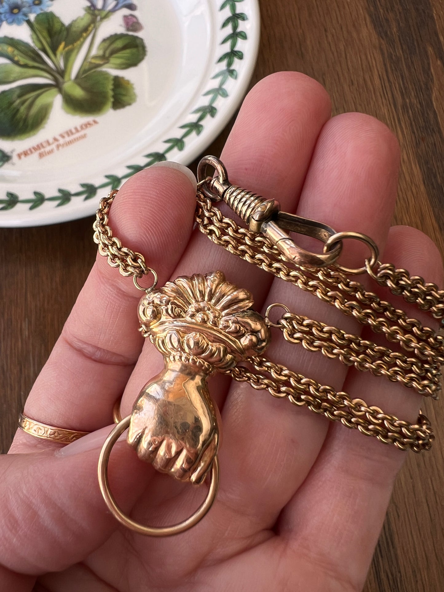 XL FIST French Antique VICTORIAN Necklace Double Chain with Swivel Loop Pendant Holder 25g 9k 14k Gold Figural