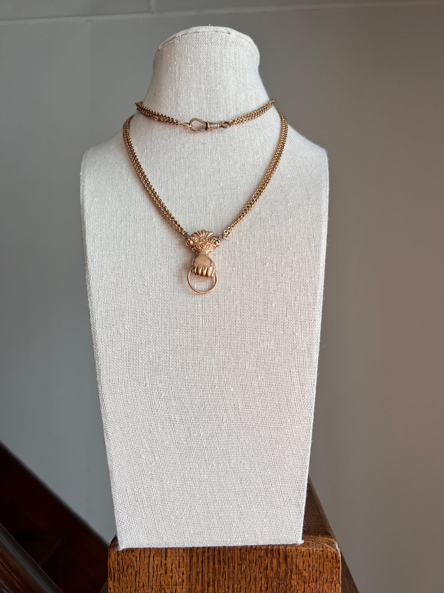 XL FIST French Antique VICTORIAN Necklace Double Chain with Swivel Loop Pendant Holder 25g 9k 14k Gold Figural