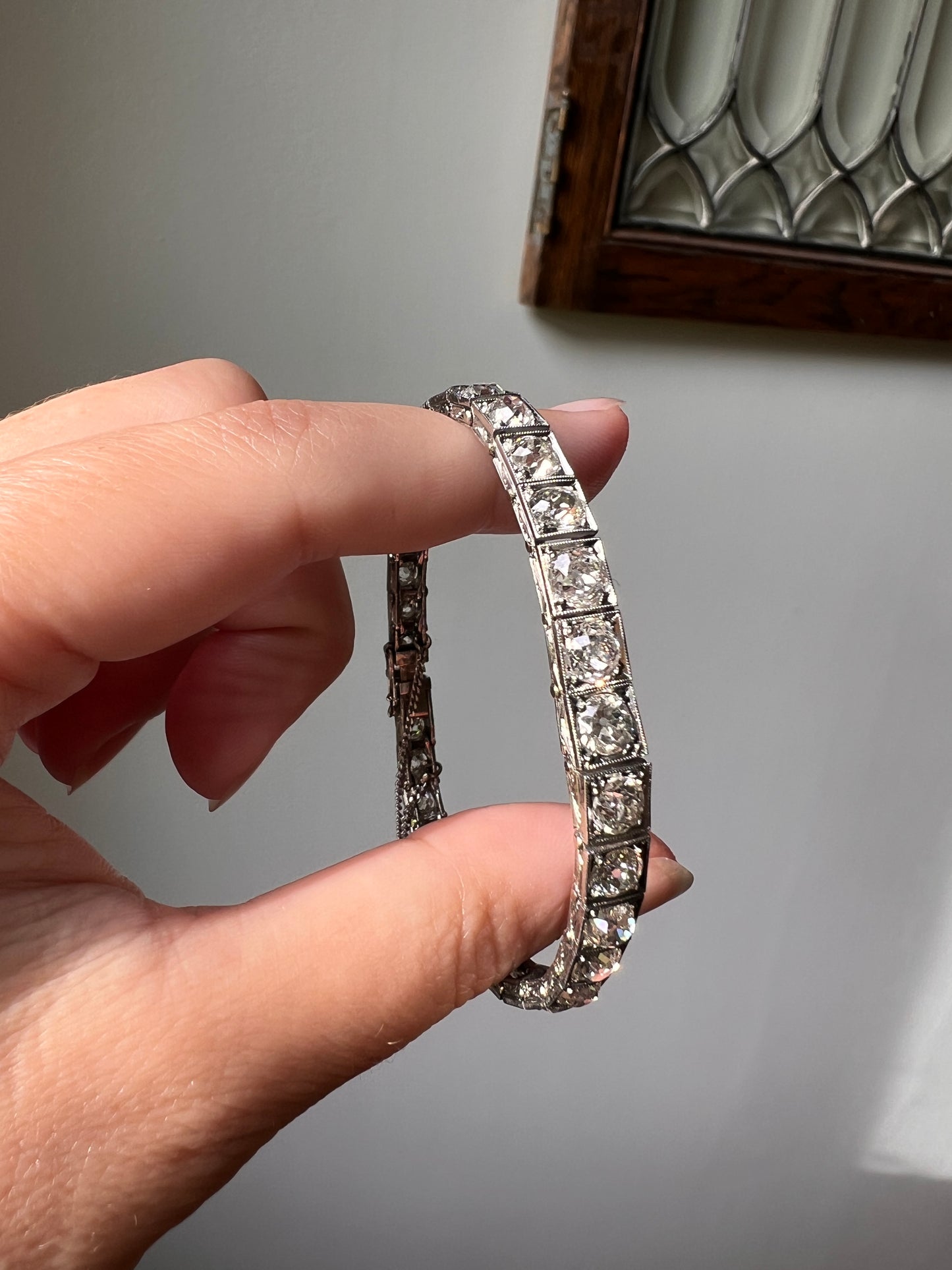 Antique 8 CARATS 32 Old Mine Cut DIAMOND Tennis Line Bracelet PLATINUM French Edwardian