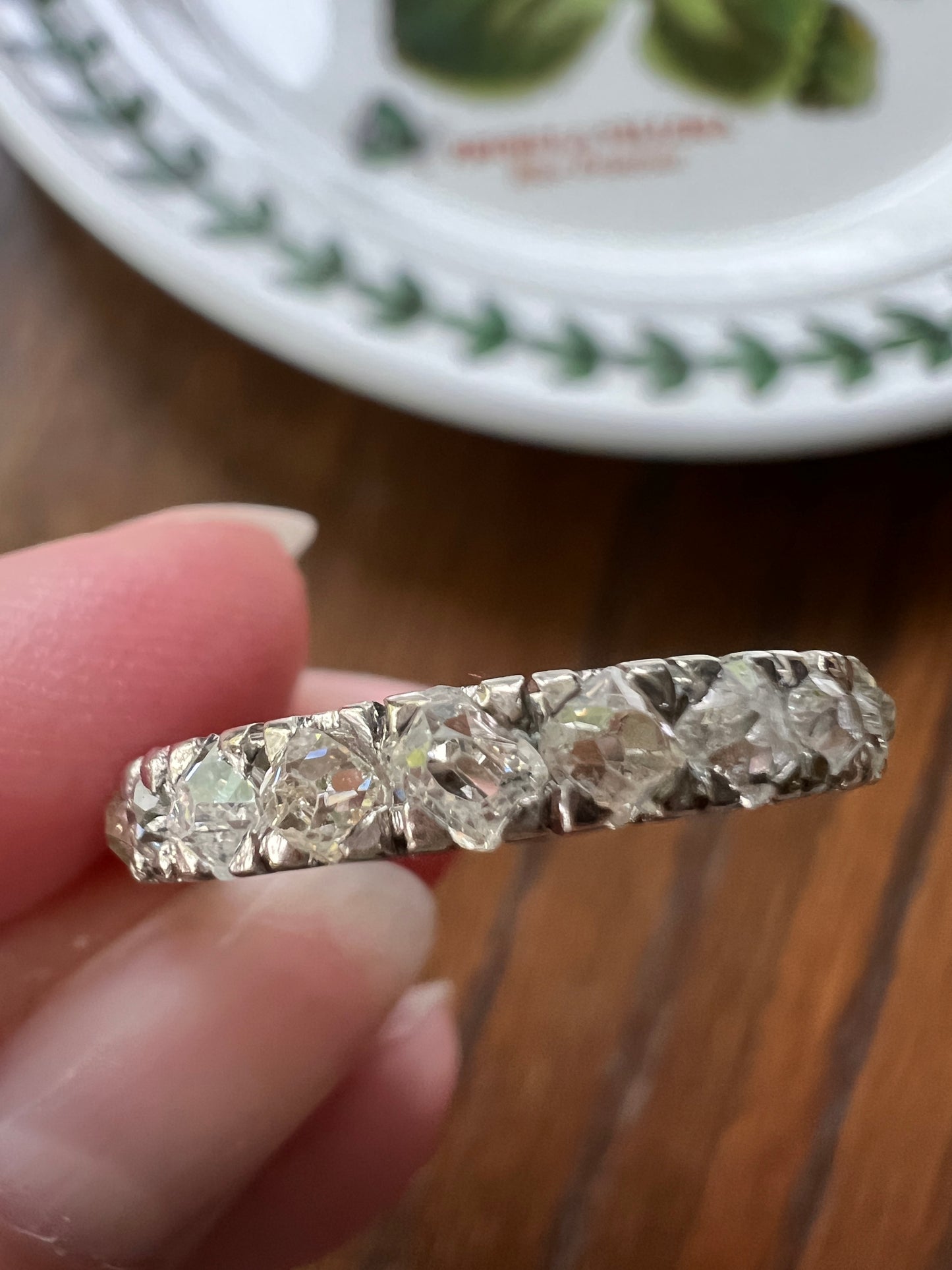 Chunky French Antique Art Deco 1.7 Carat Tall Square Old Mine Cut DIAMOND FuLL ETERNITY Band Ring 18k White GOLD