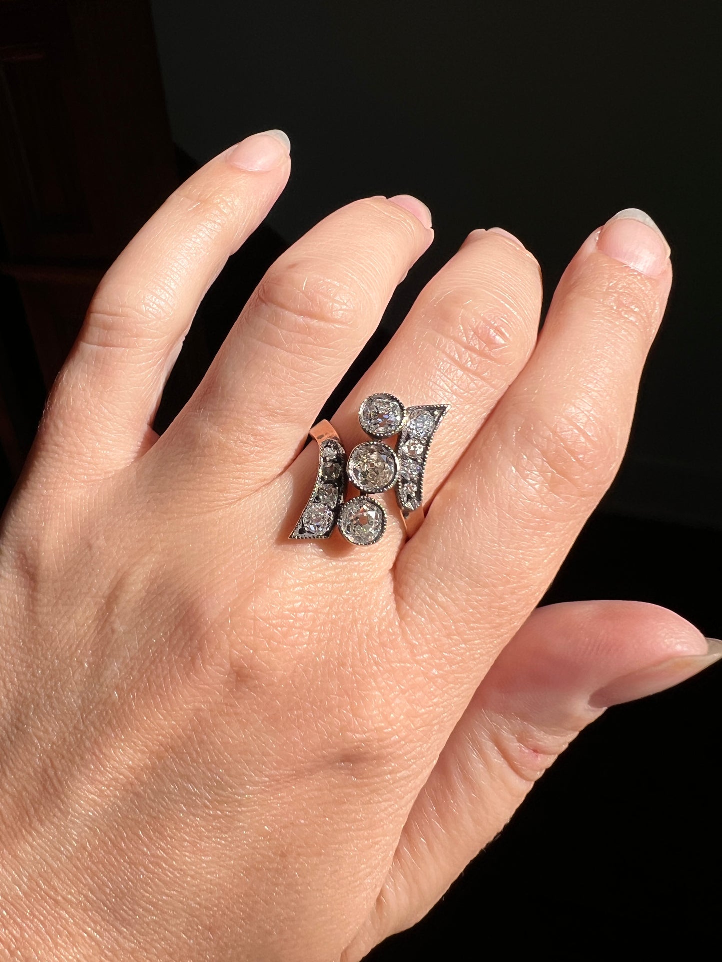 BYPASS Antique 2.1 CARATS Old Mine Cut DIAMOND Chunky Ring 14k Gold & Silver