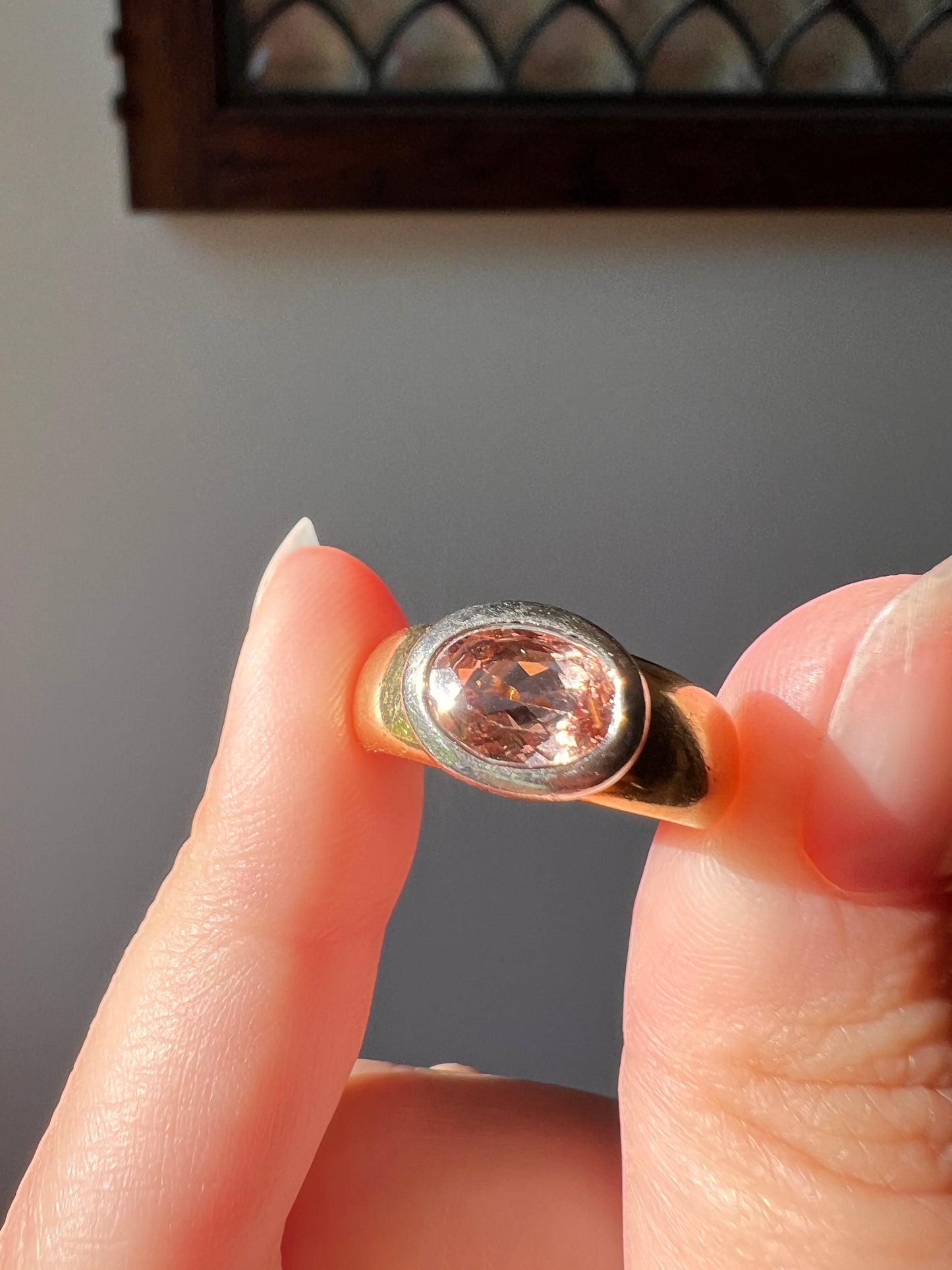 IMPERIAL TOPAZ 1 Carat Natural Peach Chunky Retro Vintage Gypsy Band 18k Gold Platinum Ring