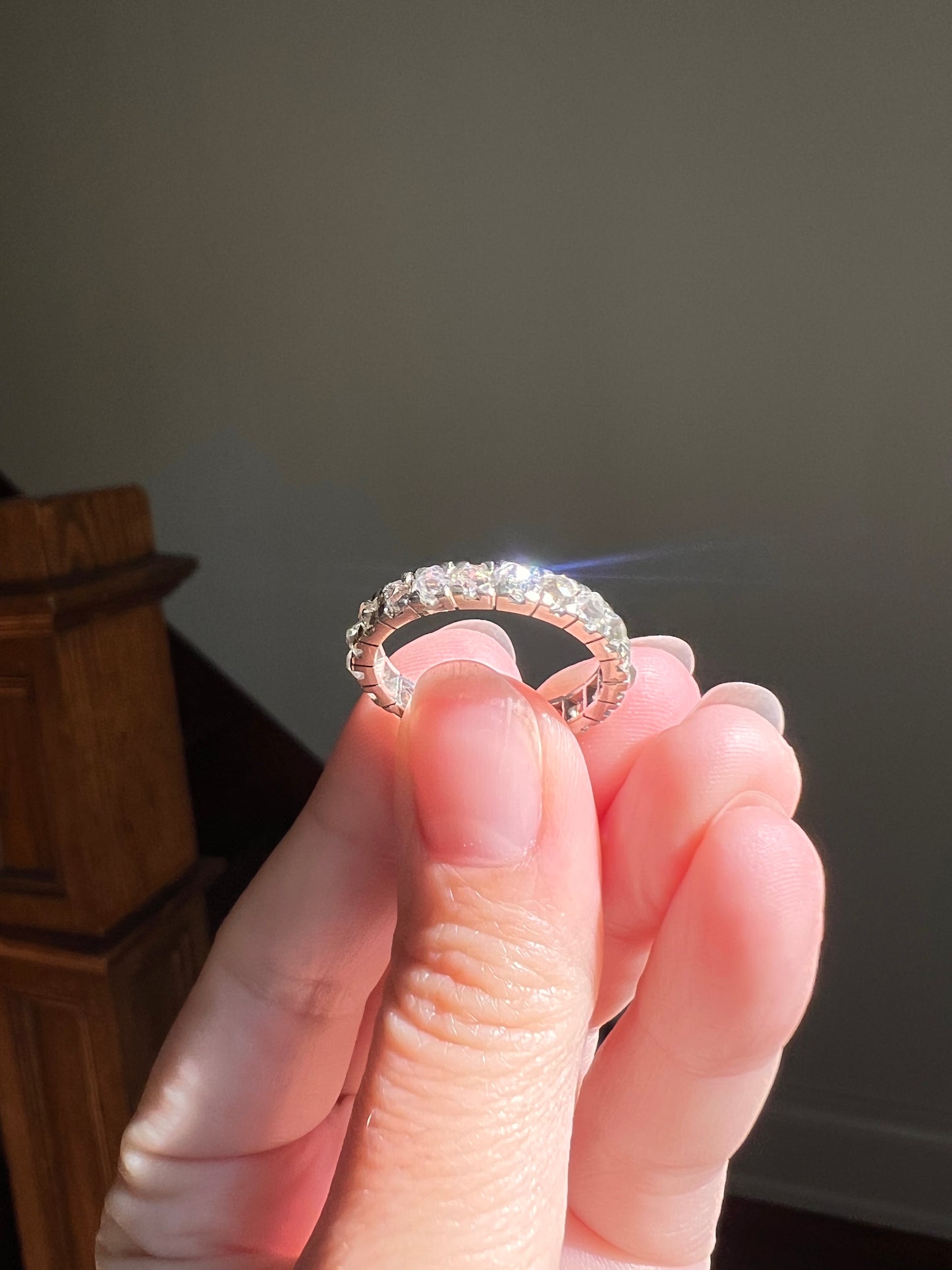 Chunky French Antique Art Deco 1.7 Carat Tall Square Old Mine Cut DIAMOND FuLL ETERNITY Band Ring 18k White GOLD