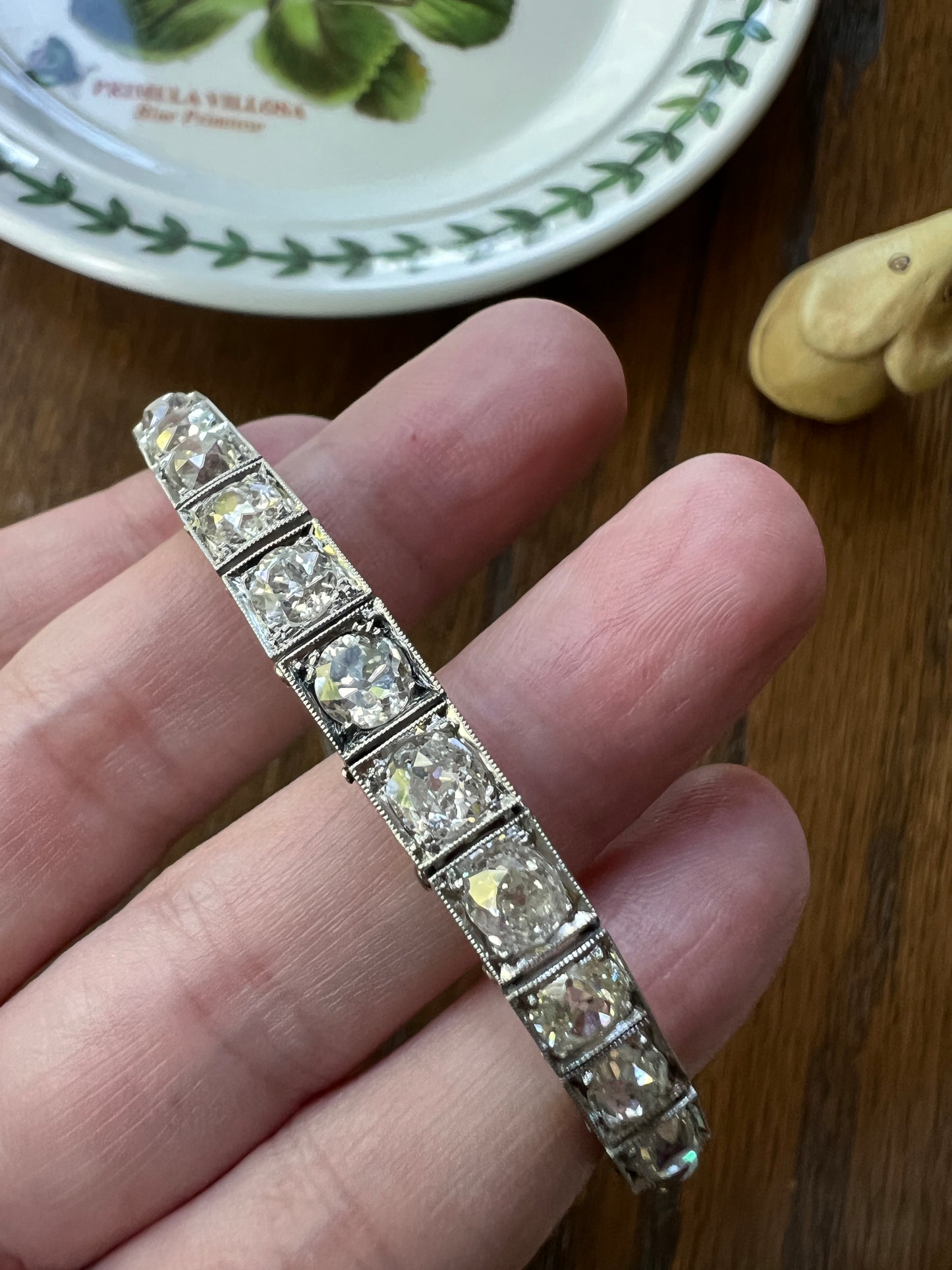 Antique 8 CARATS 32 Old Mine Cut DIAMOND Tennis Line Bracelet PLATINUM French Edwardian