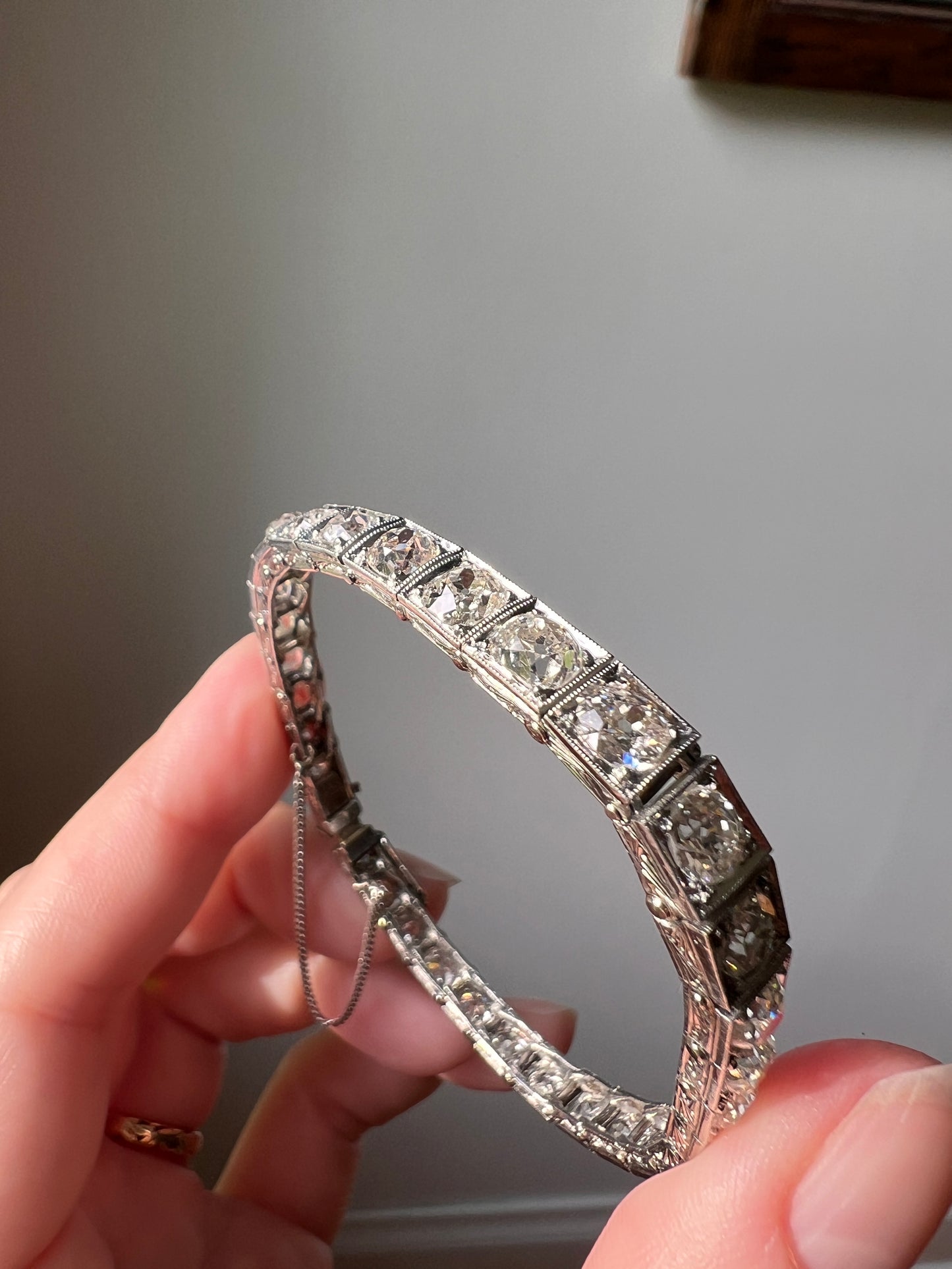 Antique 8 CARATS 32 Old Mine Cut DIAMOND Tennis Line Bracelet PLATINUM French Edwardian