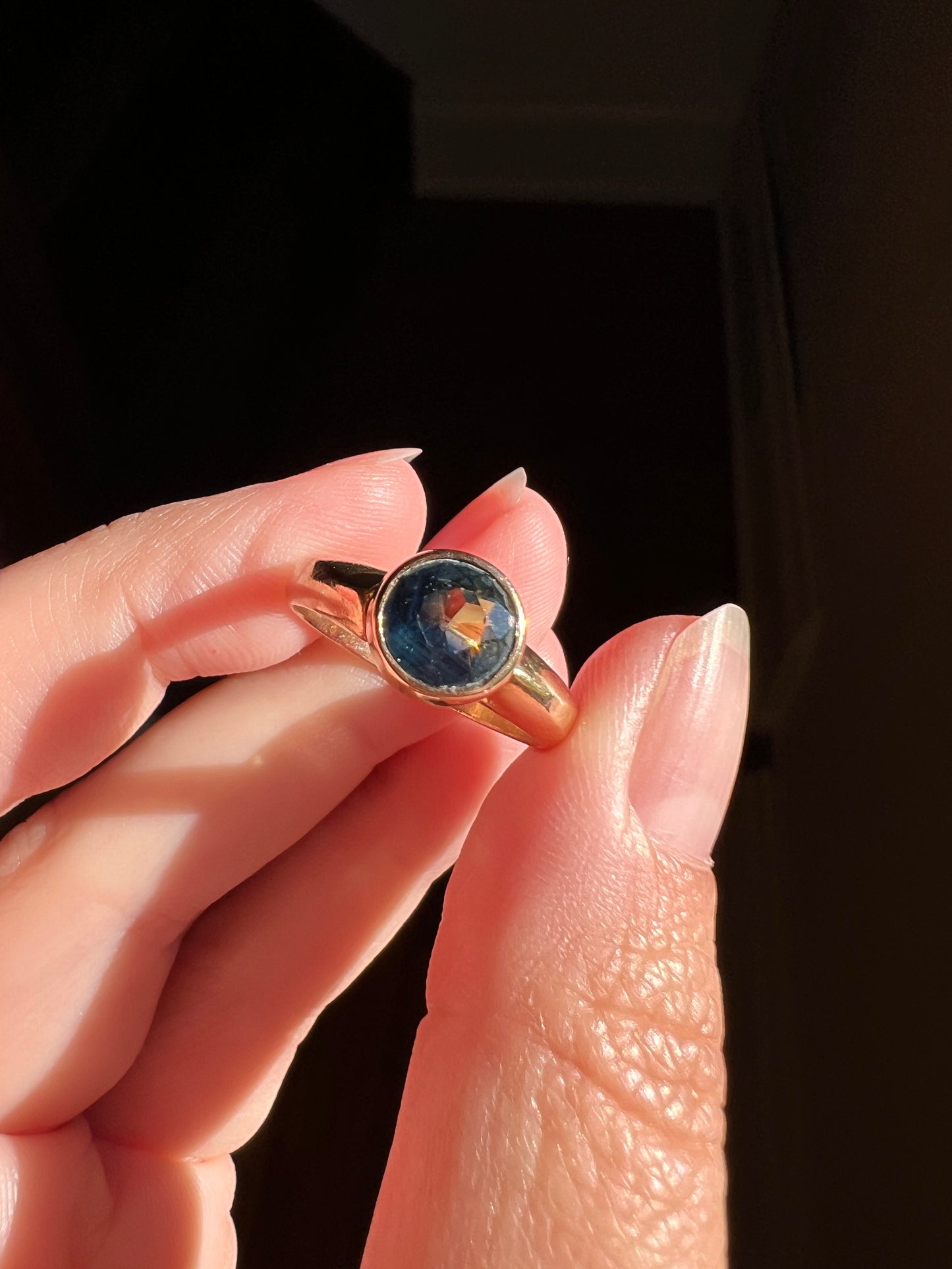 50/50 GREEN Half BLUE Natural Old Cut Sapphire Victorian Ring