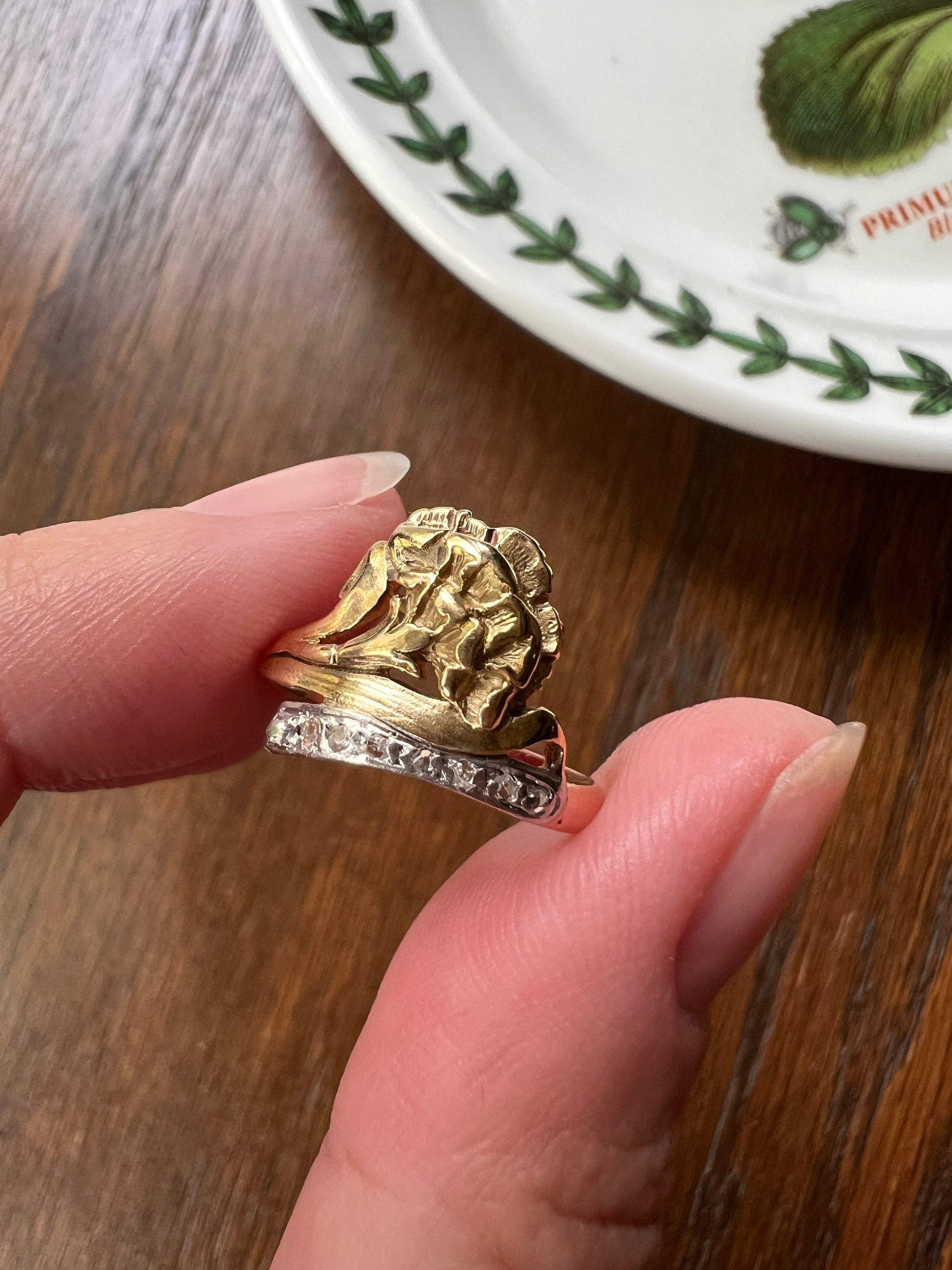 CARNATION French Art Nouveau Antique Rose Cut Diamonds 18k Gold Ring Figural Floral Stacker Buttery Glow Romantic Gift Unique Belle Epoque