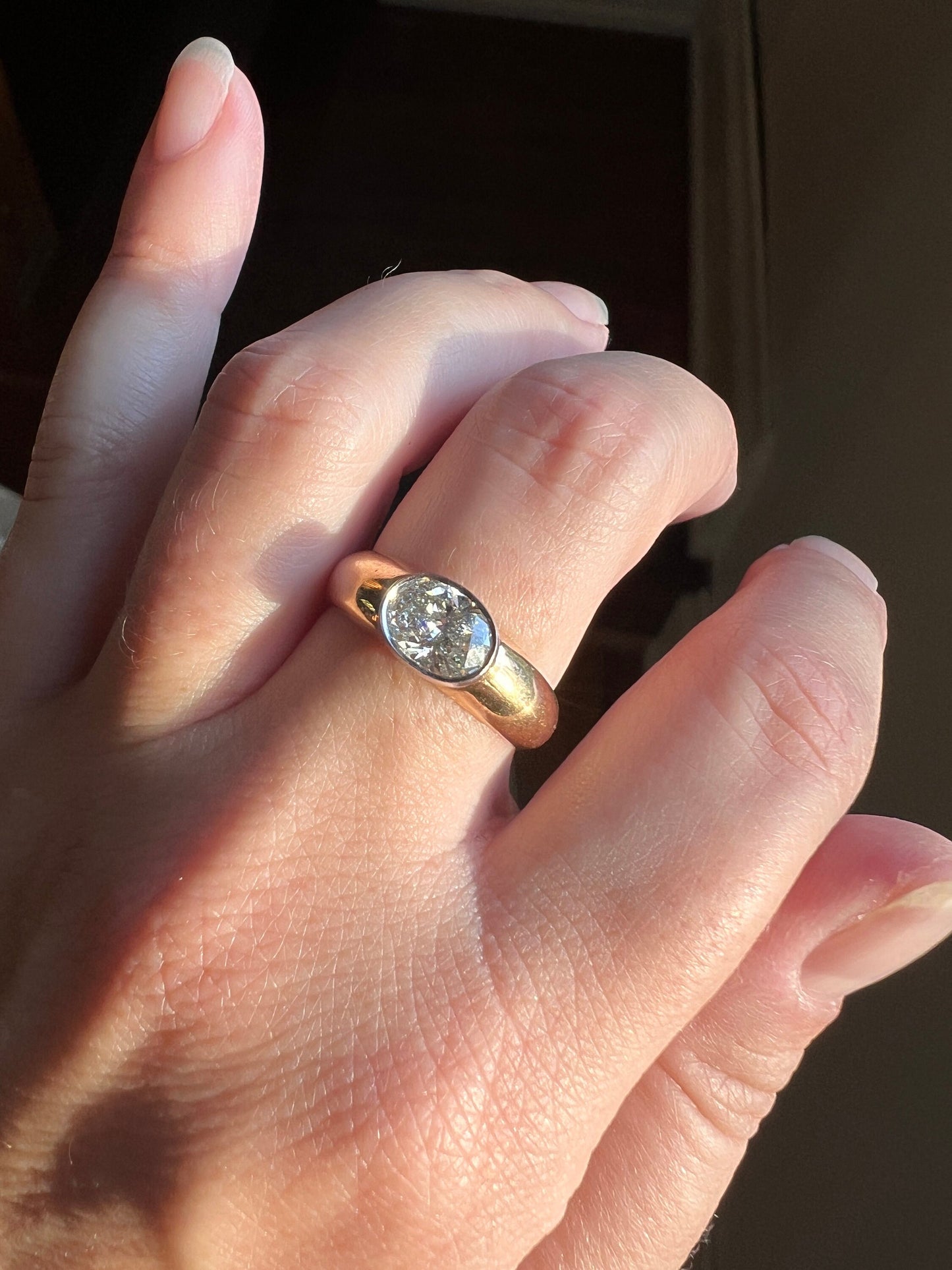 OVAL Vintage 1.02 Carat DIAMOND Gypsy Ring Chunky Wide Band East West Bezel Set 4.95g 18k Gold Domed Stacker Romantic Gift Holiday Christmas
