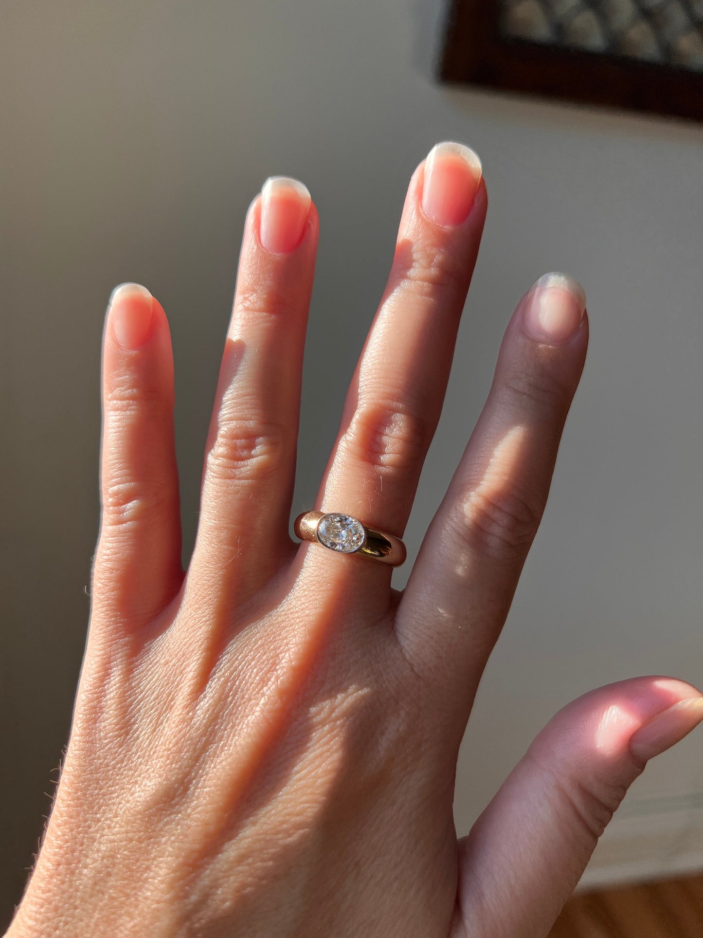 OVAL Vintage 1.02 Carat DIAMOND Gypsy Ring Chunky Wide Band East West Bezel Set 4.95g 18k Gold Domed Stacker Romantic Gift Holiday Christmas