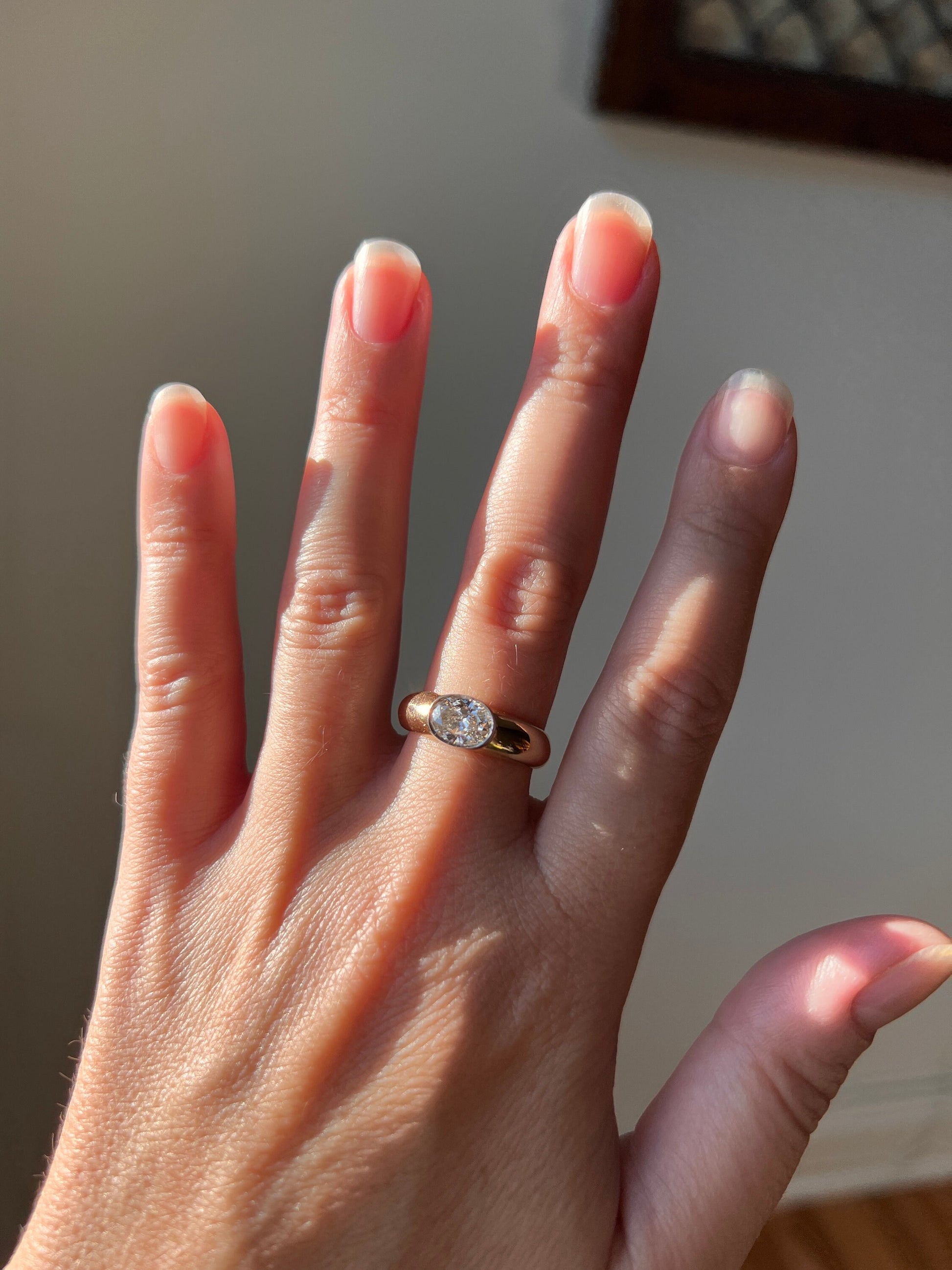 OVAL Vintage 1.02 Carat DIAMOND Gypsy Ring Chunky Wide Band East West Bezel Set 4.95g 18k Gold Domed Stacker Romantic Gift Holiday Christmas