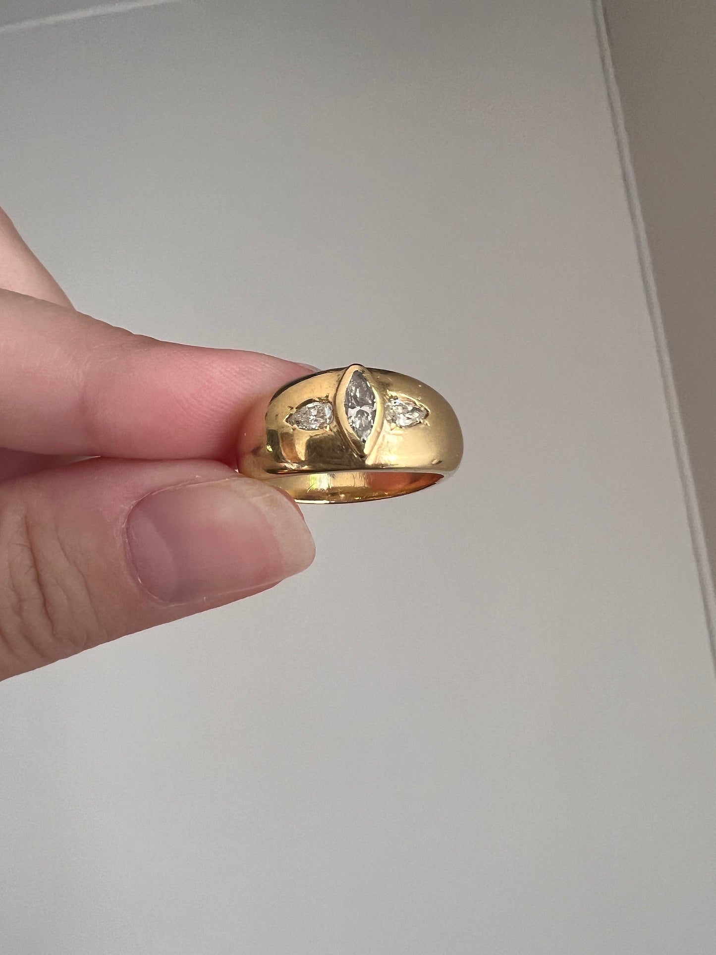Marquise Transitional Cut DIAMOND Teardrop Pear 1/2 Carat Three Stone Gypsy Ring 18k Gold Wide Band Art Deco Vintage - Antique Geometric .5c