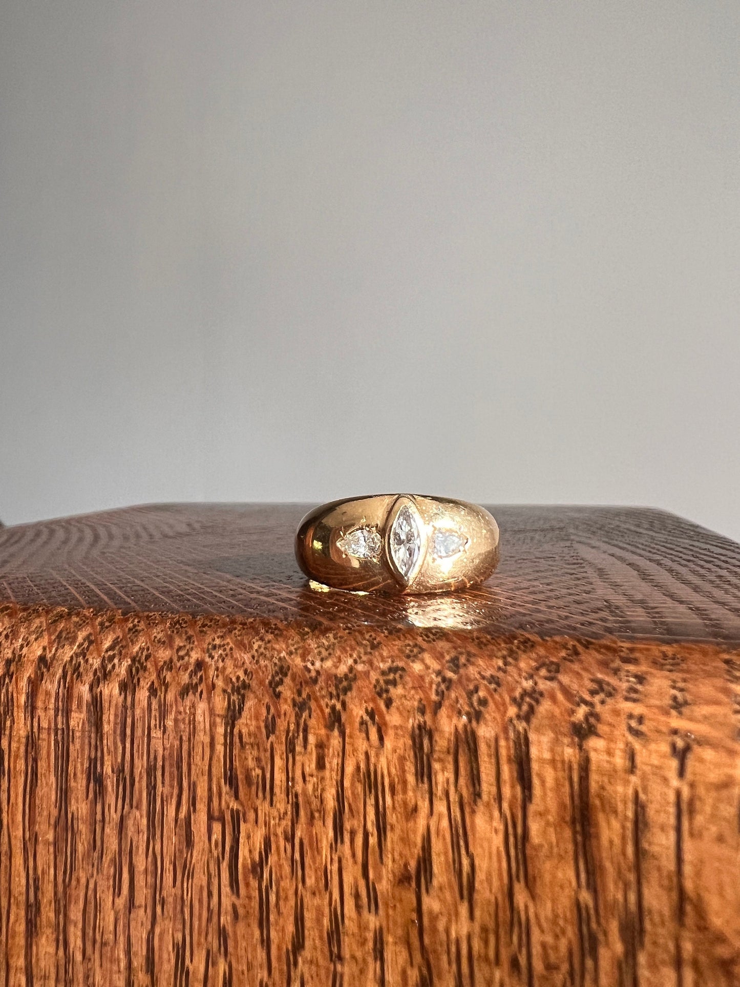 Marquise Transitional Cut DIAMOND Teardrop Pear 1/2 Carat Three Stone Gypsy Ring 18k Gold Wide Band Art Deco Vintage - Antique Geometric .5c