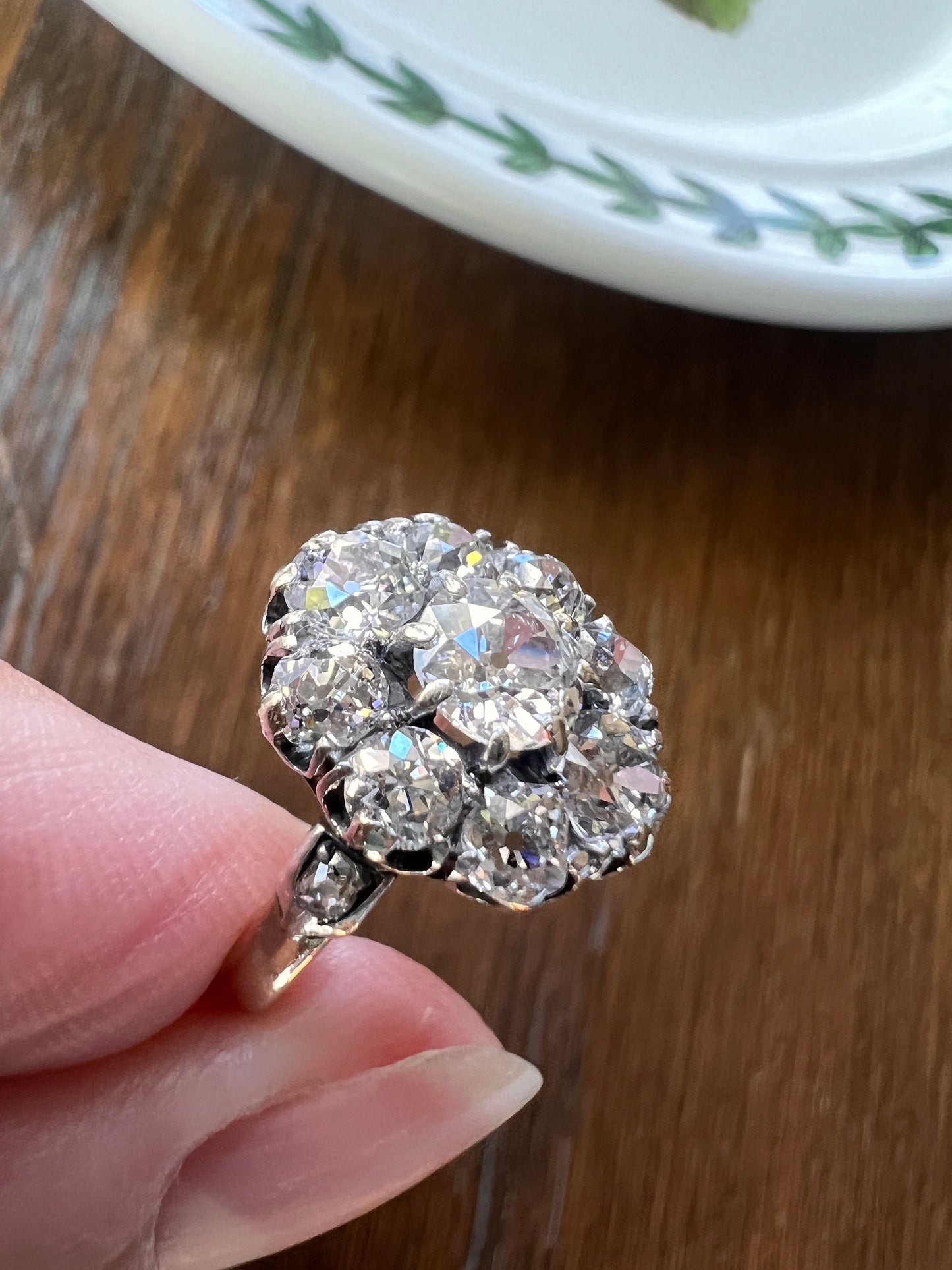 My Best ANTIQUE 2.15 Carat 11 Old Mine Cut DIAMOND Daisy Cluster Ring 18k Rose Gold & PLATiNUM Belle Epoque Romantic Gift OmC Victorian Oval