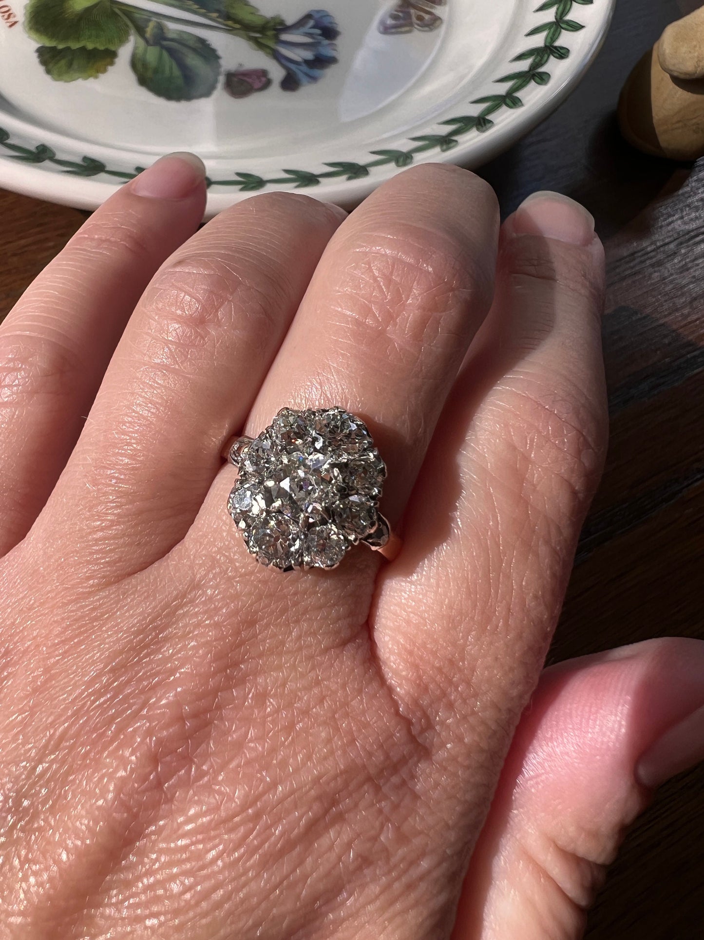My Best ANTIQUE 2.15 Carat 11 Old Mine Cut DIAMOND Daisy Cluster Ring 18k Rose Gold & PLATiNUM Belle Epoque Romantic Gift OmC Victorian Oval