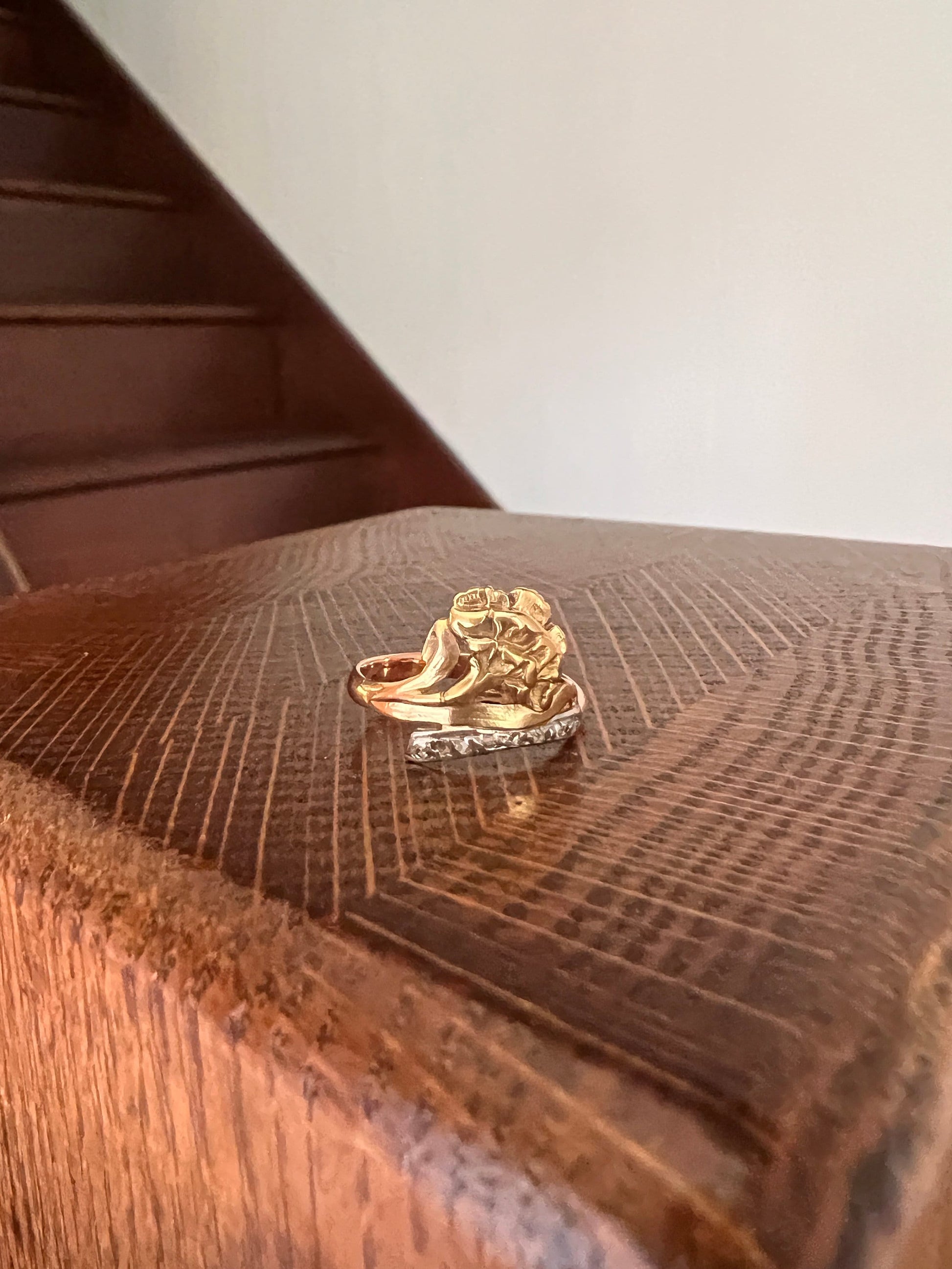 CARNATION French Art Nouveau Antique Rose Cut Diamonds 18k Gold Ring Figural Floral Stacker Buttery Glow Romantic Gift Unique Belle Epoque