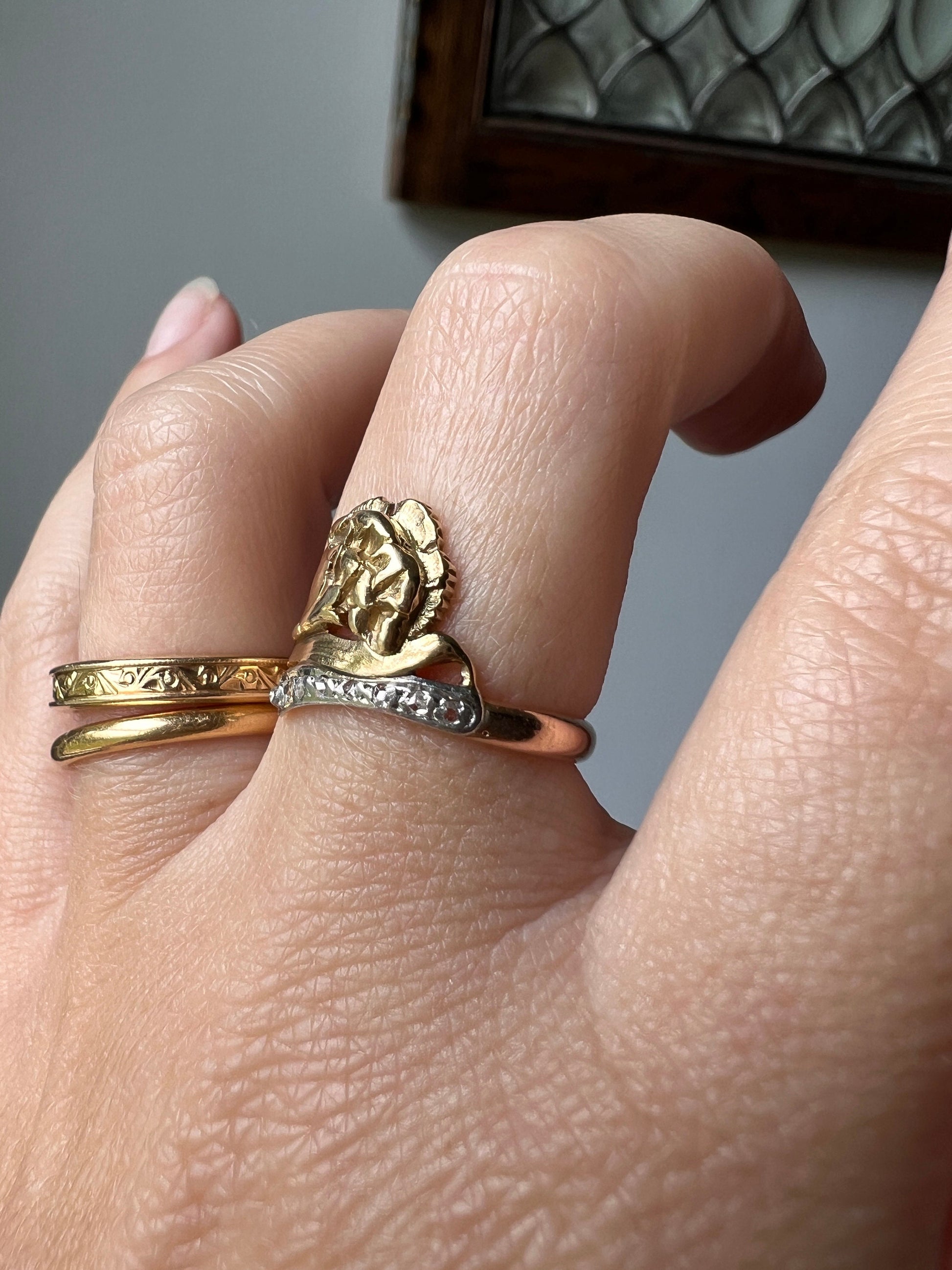CARNATION French Art Nouveau Antique Rose Cut Diamonds 18k Gold Ring Figural Floral Stacker Buttery Glow Romantic Gift Unique Belle Epoque