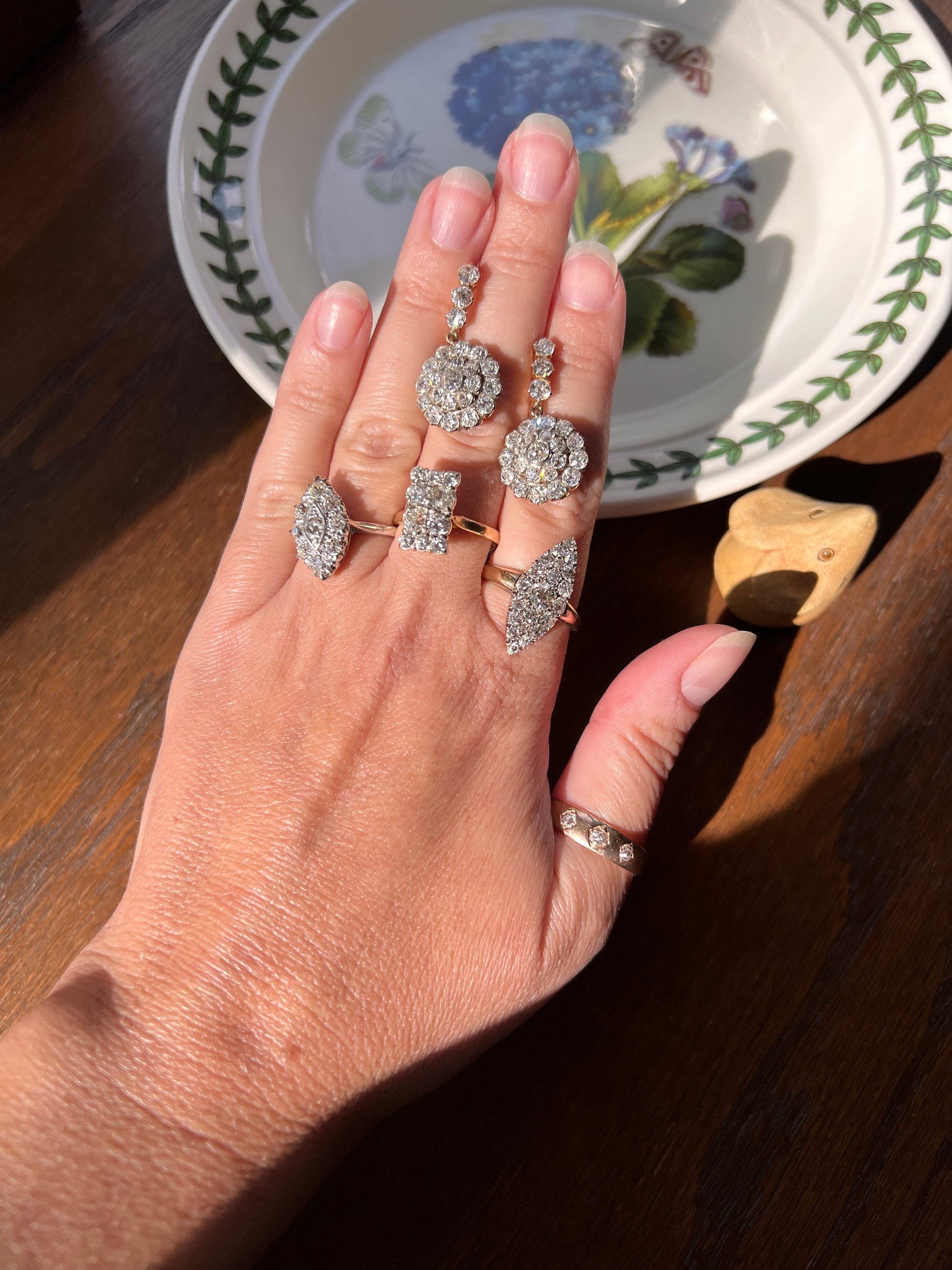 Antique 1.1 Carat 9 Old Mine Cut DIAMOND Navette Marquise RING 18k White Gold PLATINUM Victorian Chunky Stacker Romantic Gift 1.1Ctw Tdw OmC